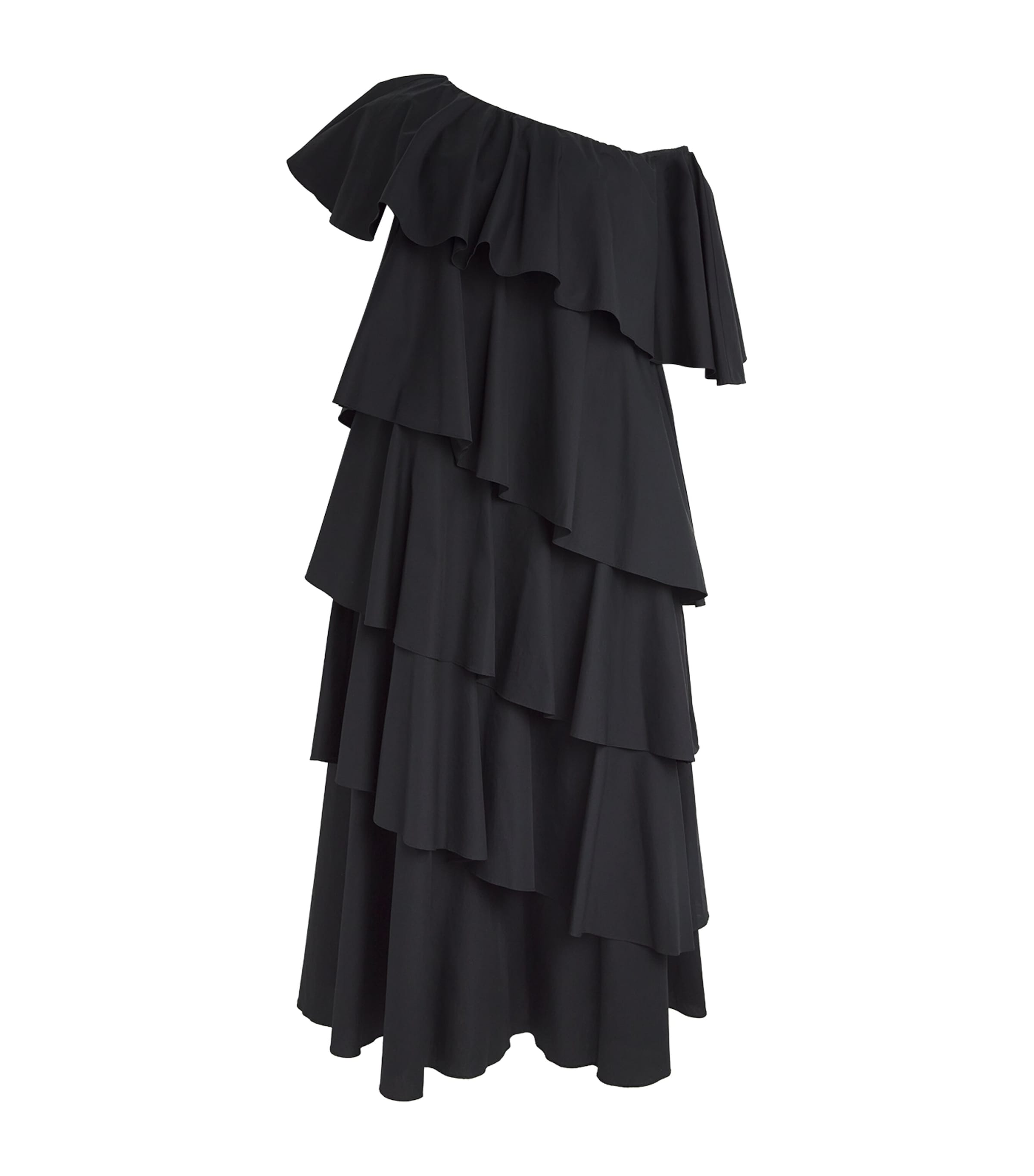 Shop Marina Rinaldi Ruffled One-shoulder Maxi Dress In Black