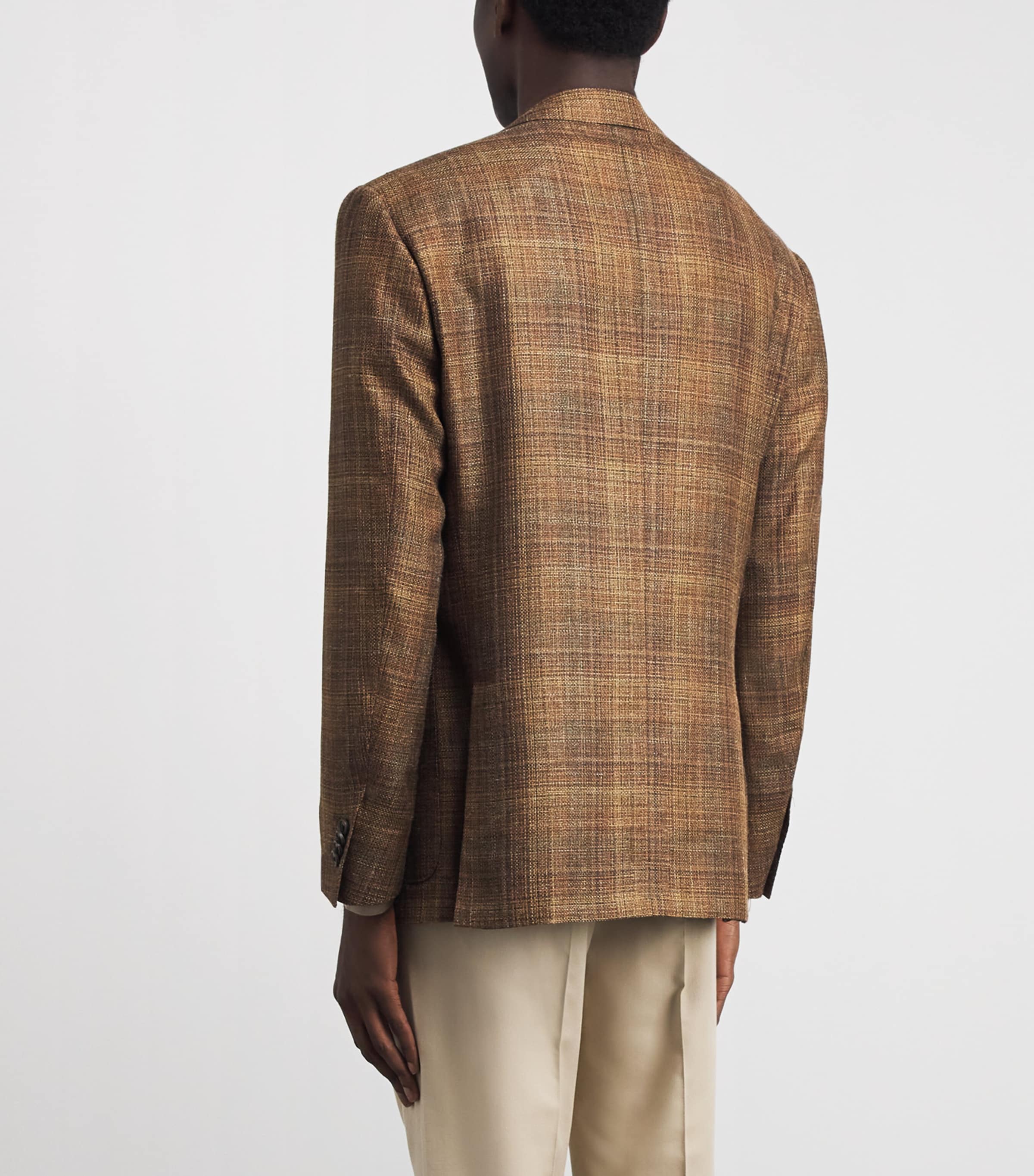 Corneliani Mens Virgin Wool-Silk-Linen Blazer Burned Brown Image 5