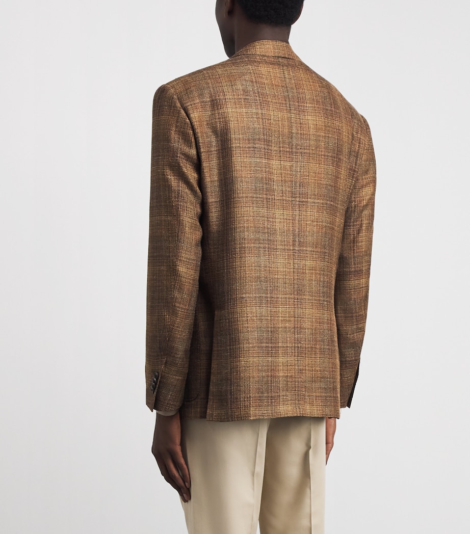 Corneliani Mens Virgin Wool-Silk-Linen Blazer Burned Brown Image 5