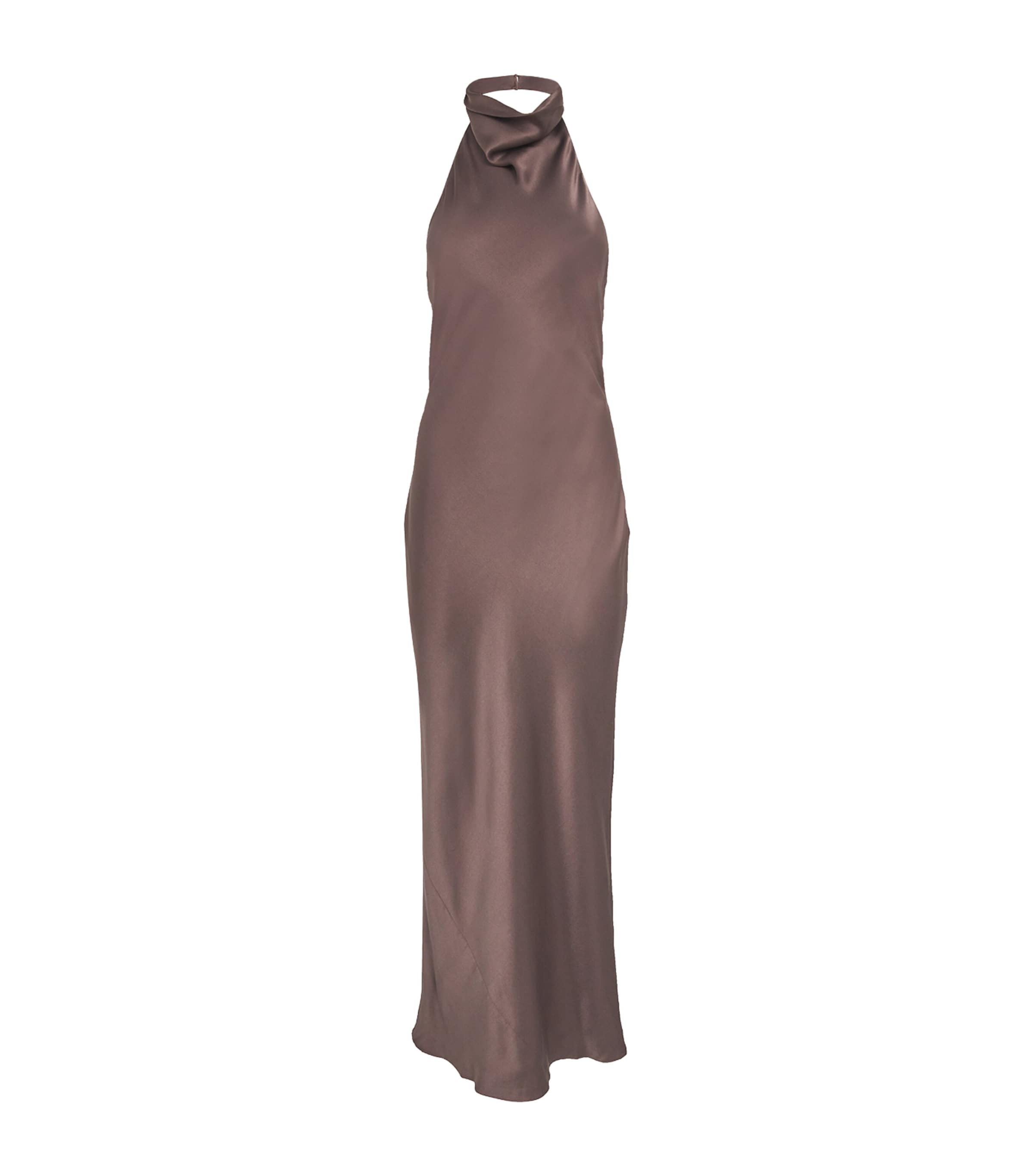 Shop Anine Bing Silk Eliana Maxi Dress In Brown