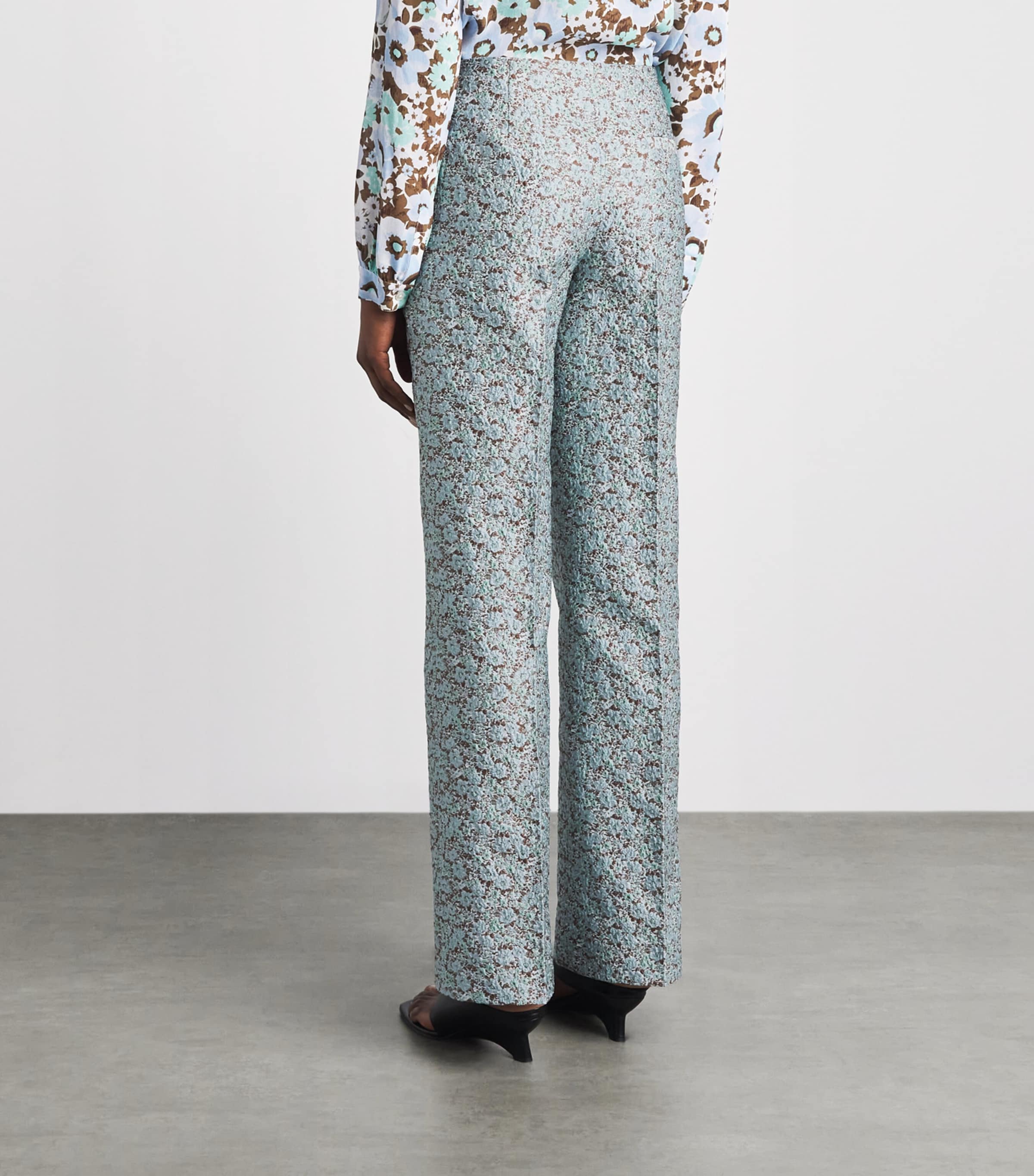 Tory Burch Womens Jacquard Trousers Blue Floral Image 5