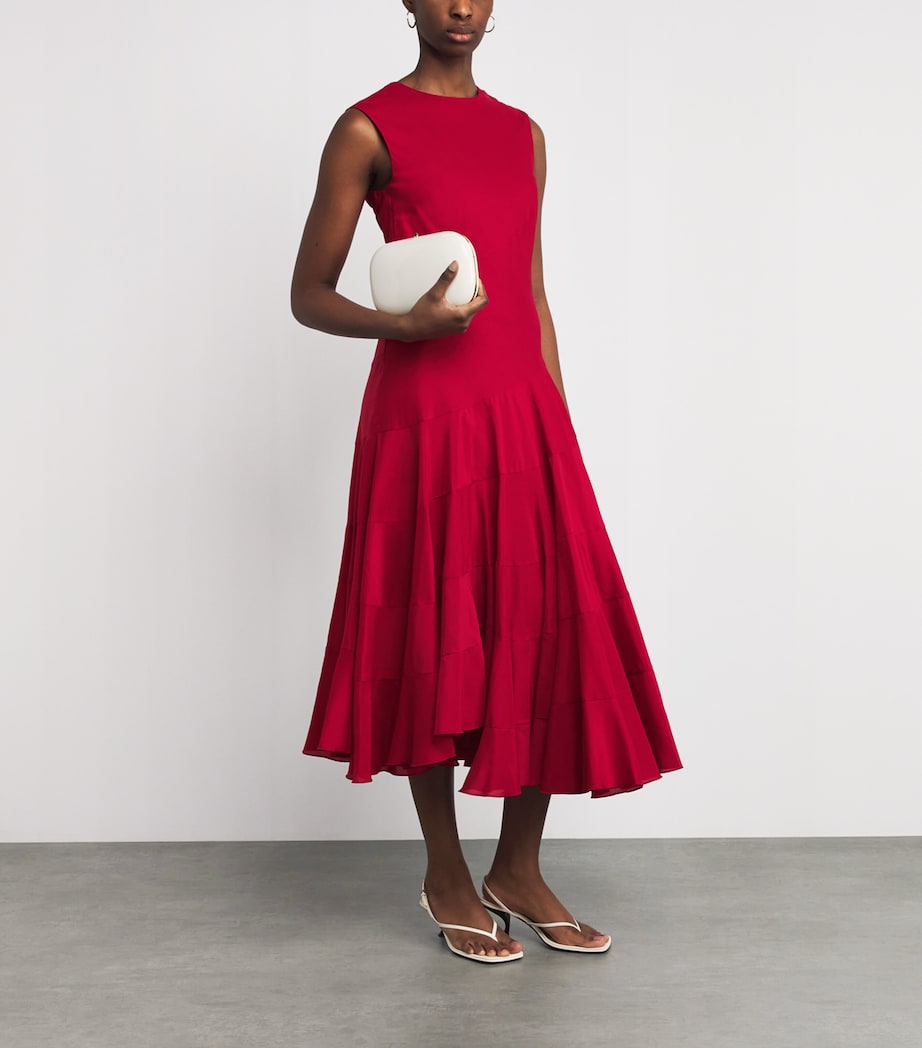 Tory Burch Womens Cotton-Silk Asymmetric Midi Dress Red Image 2