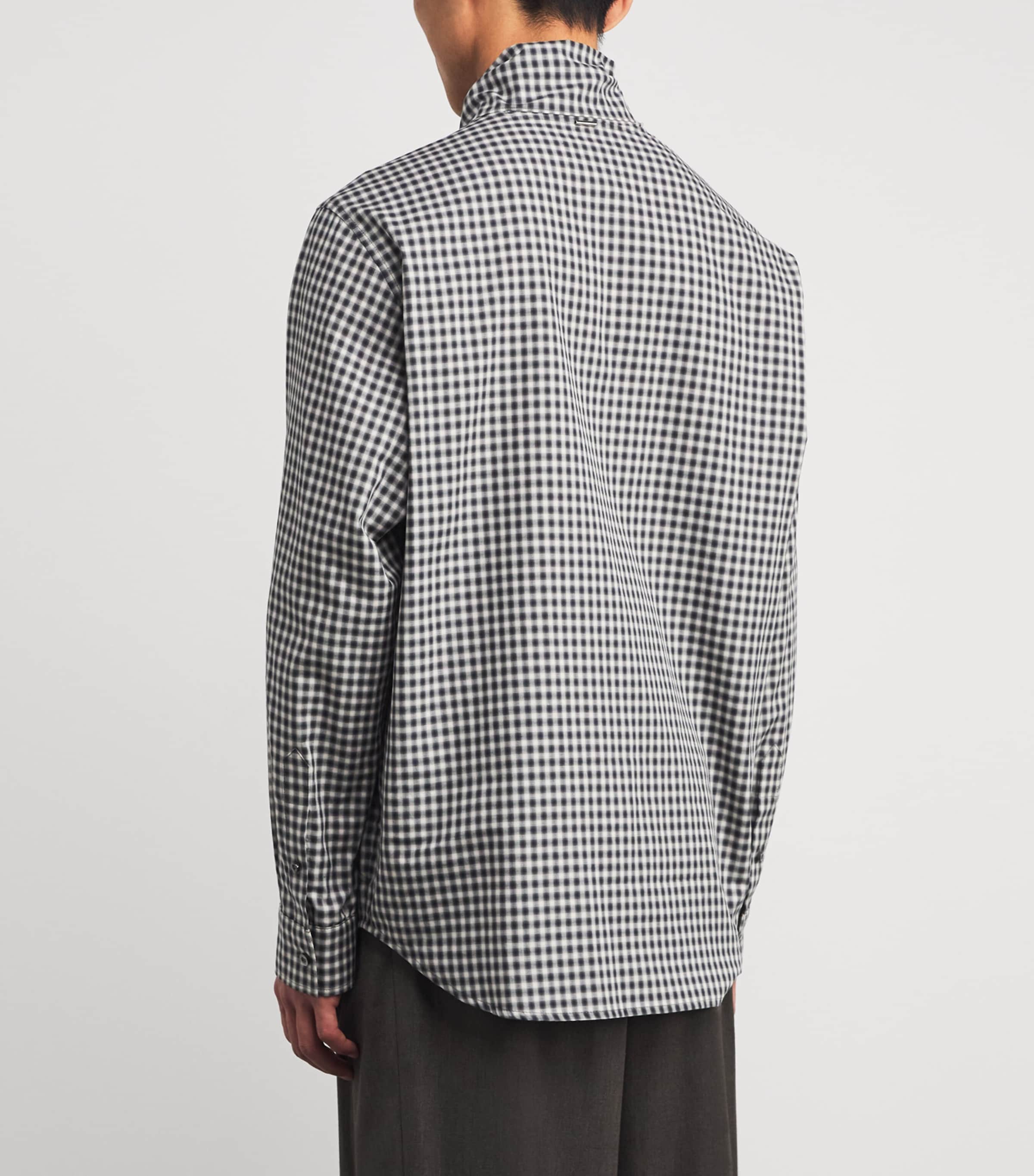 Cotton Scarf-Collar Check Shirt DARK NAVY DN Image 4