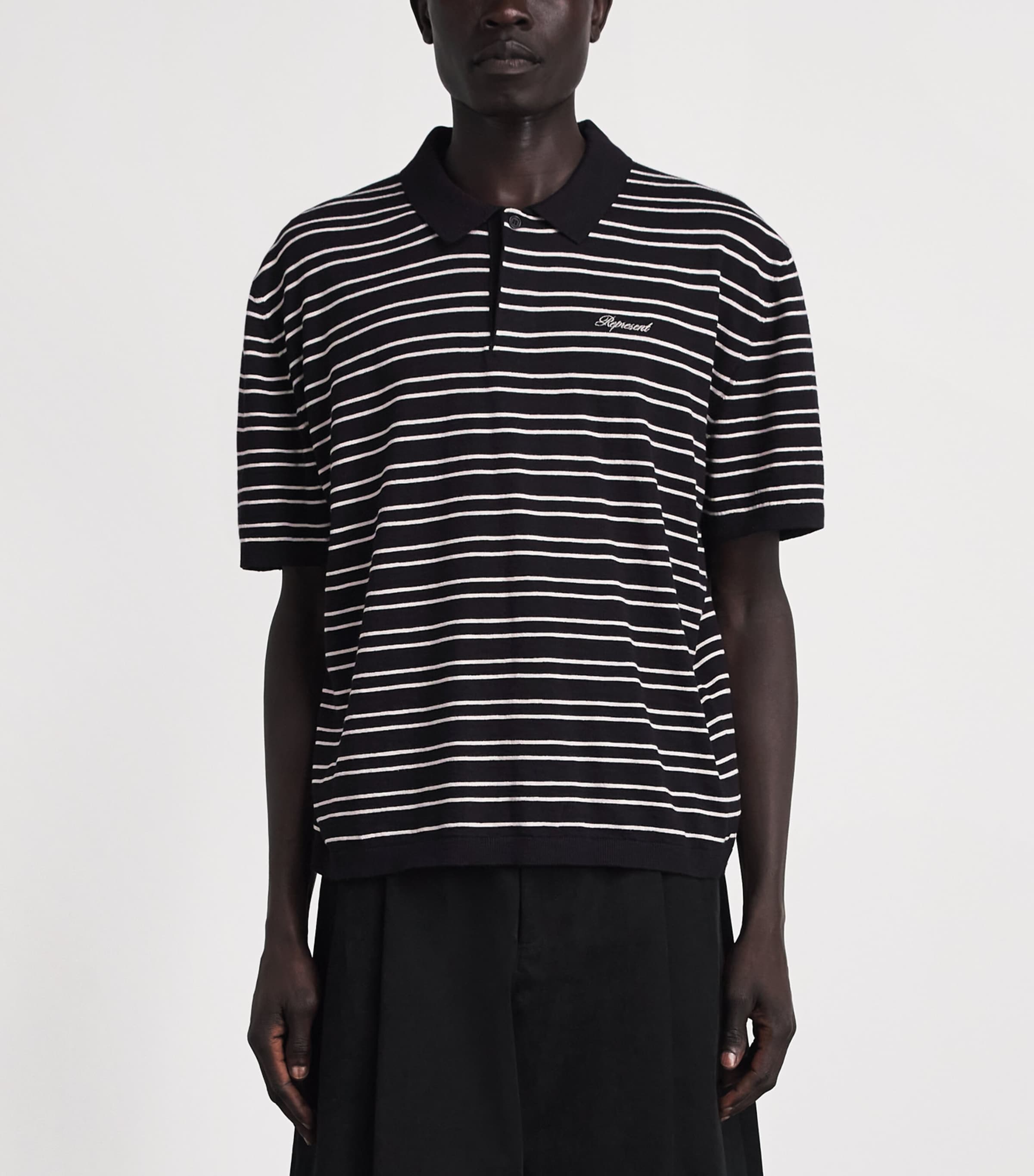 Represent Mens Cotton Stripe Polo Shirt Jet Black Image 4