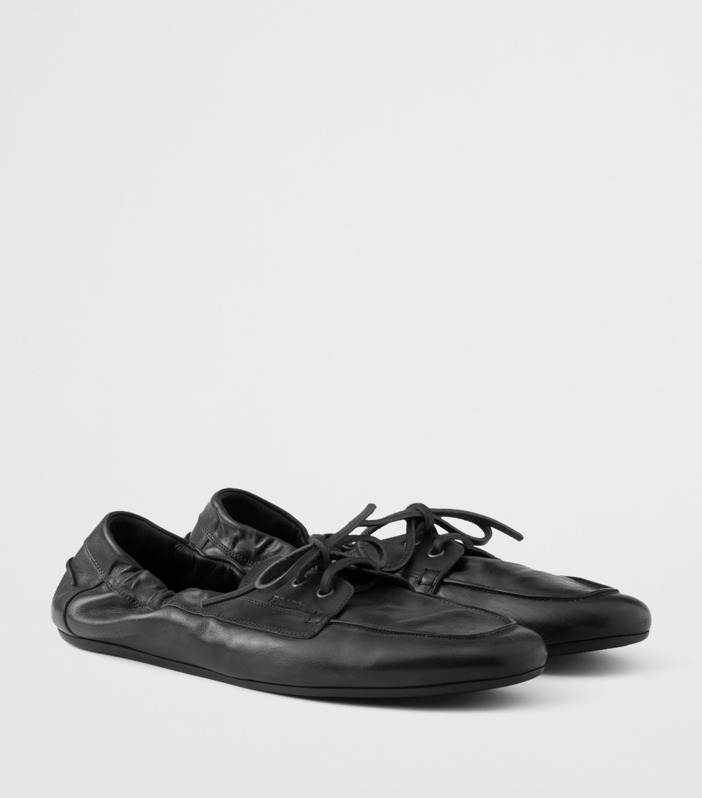 Prada Antiqued Leather Shuffle Loafers Black Image 2