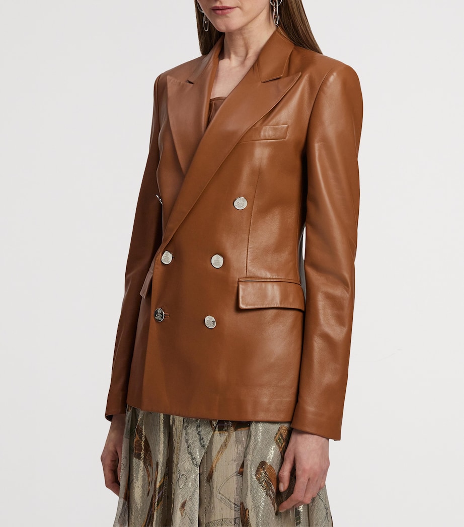 Leather Double-Breasted Blazer LIGHT TOFFEE Image 7