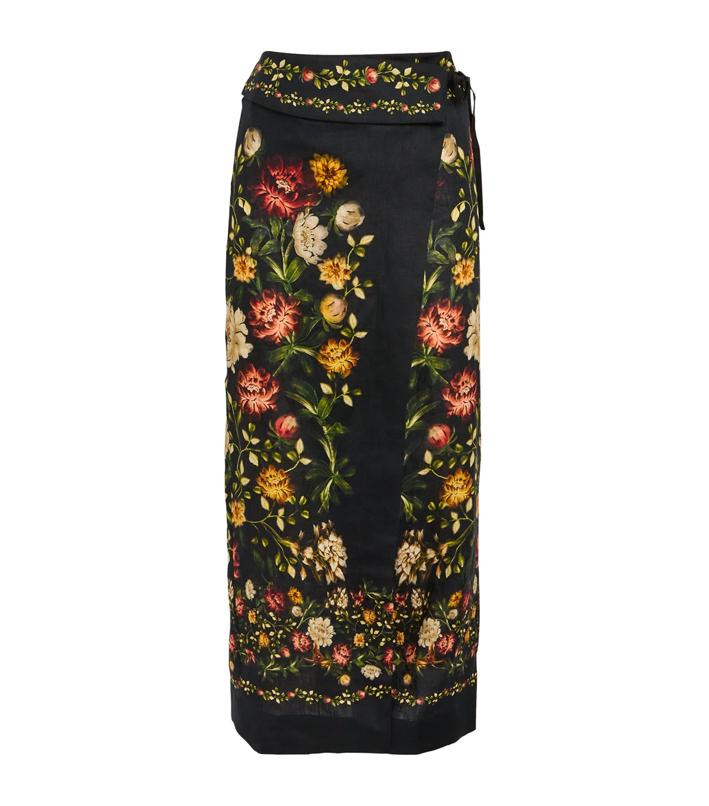 Agua By Agua Bendita Linen Floral Midi Pareo In Black