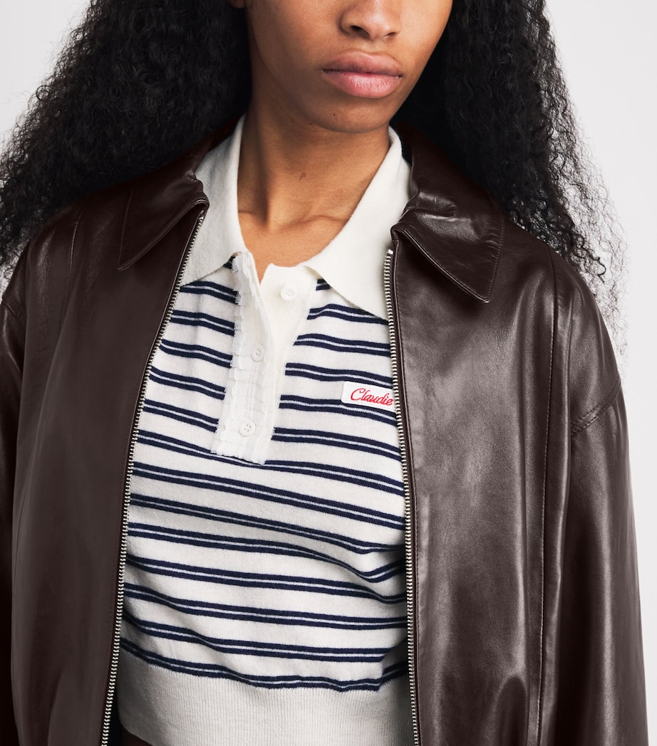 Claudie Pierlot Womens Leather Zip-Up Jacket Brown Image 6