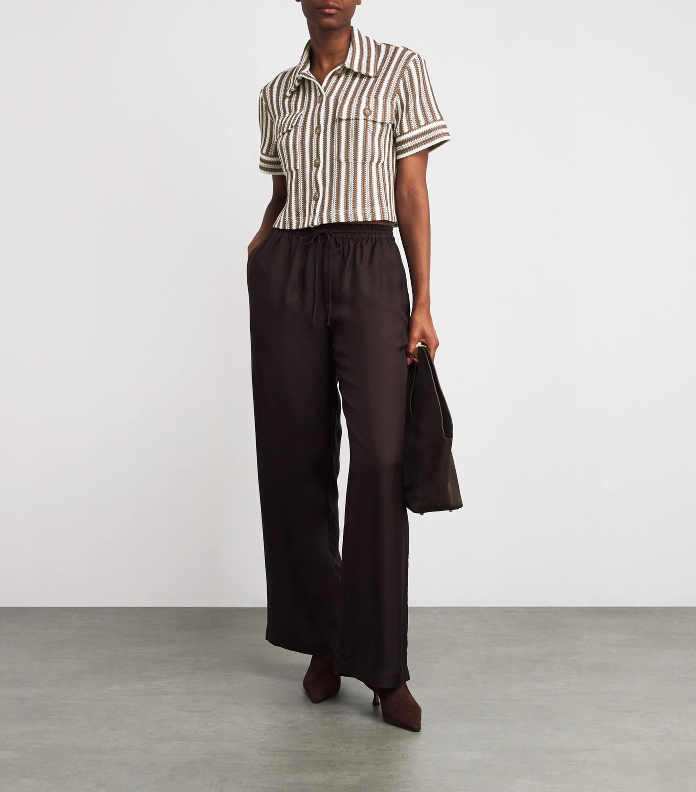 Knitted Stripe Bouvier Shirt W0372 WHITE/BROWN Image 2