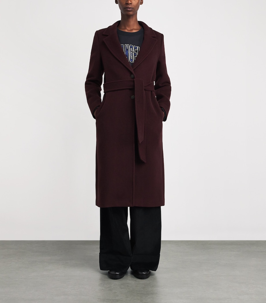 Wool-Cotton Belted Trench Coat BURGUNDY Image 3