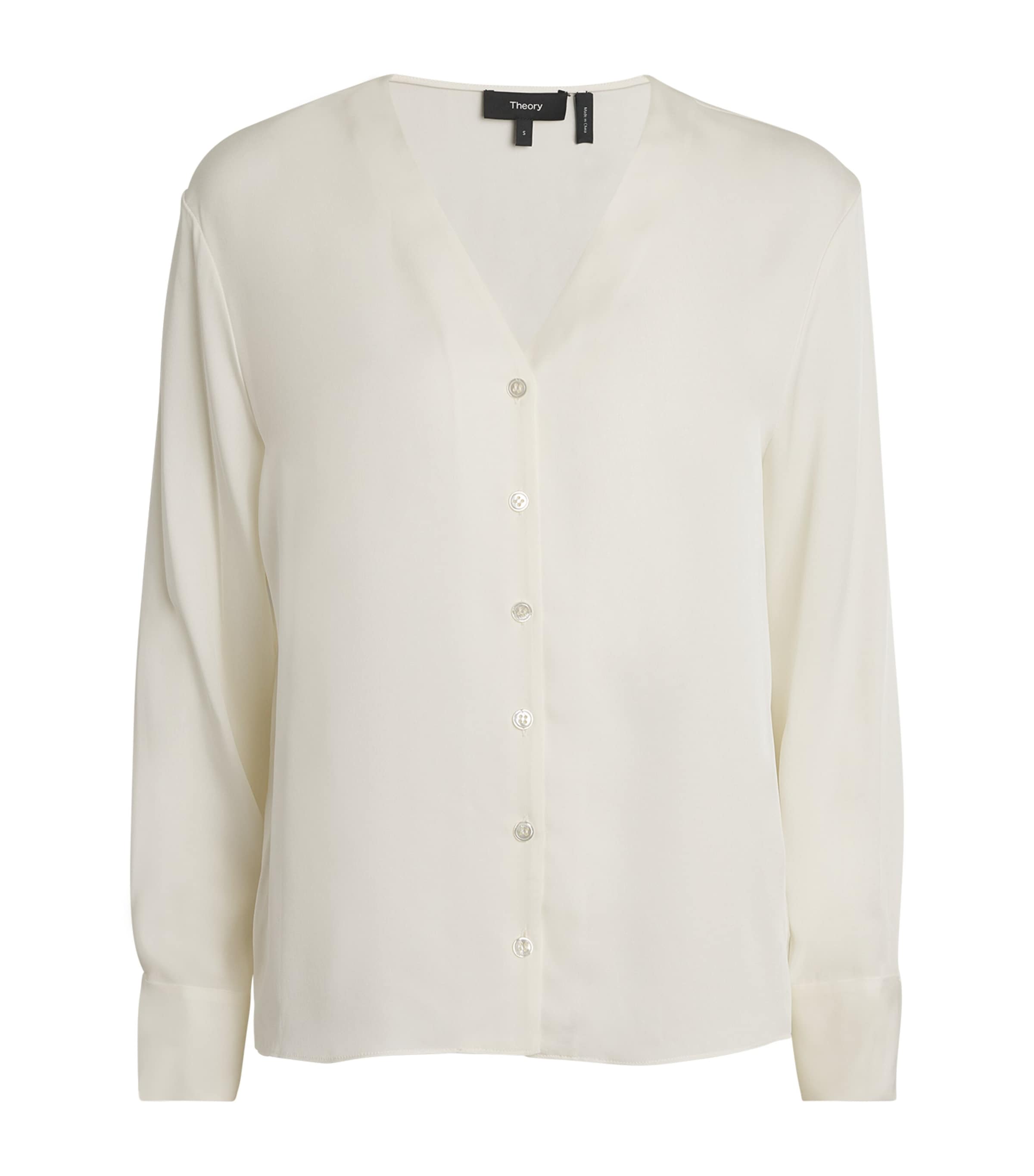 Shop Theory Silk Cardigan Shirt In Ivory