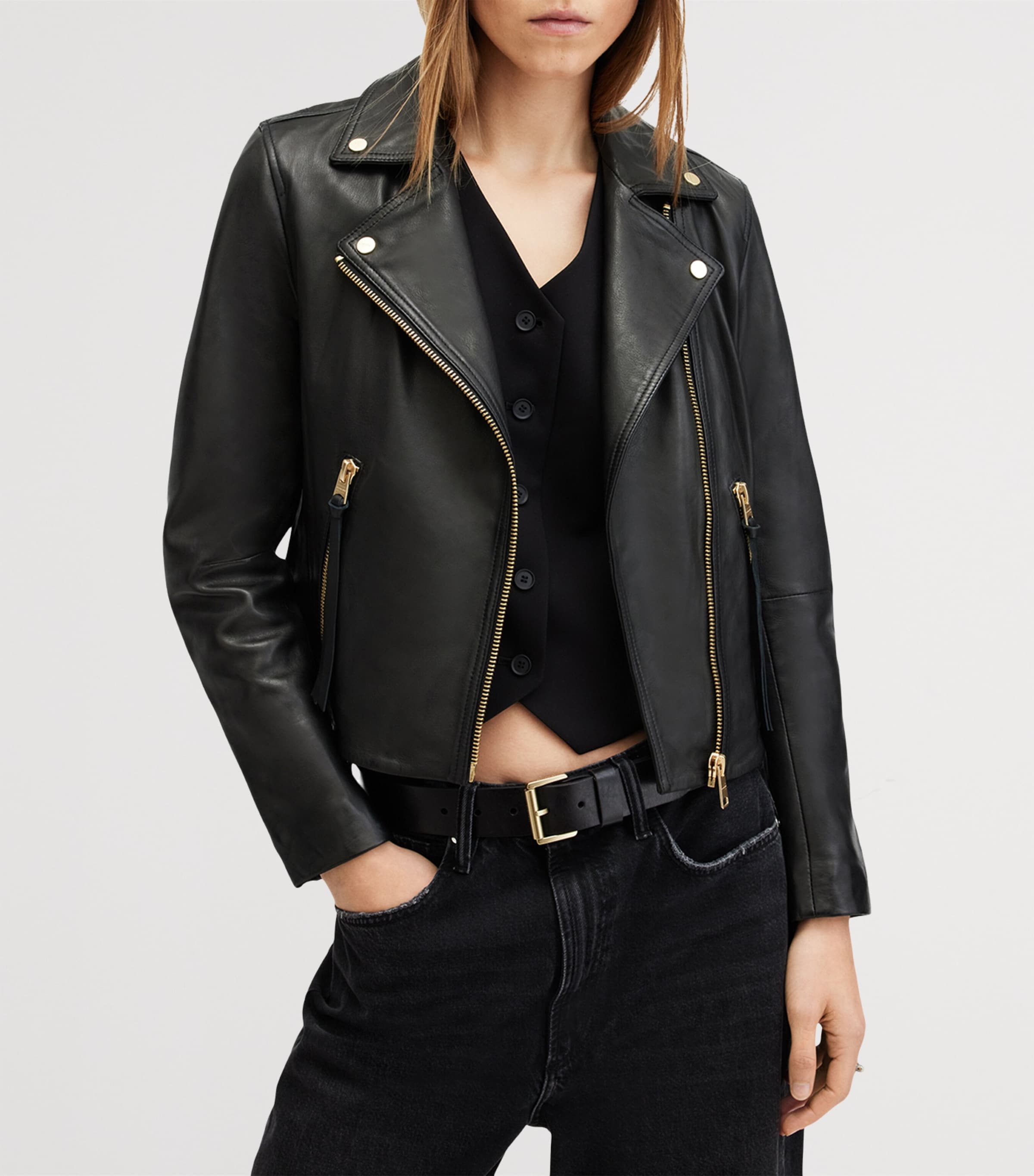 AllSaints Leather Dalby Biker Jacket | Harrods US