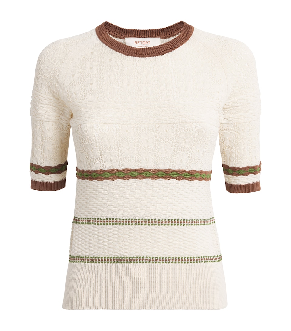 RETORI Cotton Knitted Stripe T-Shirt But/tob/grn