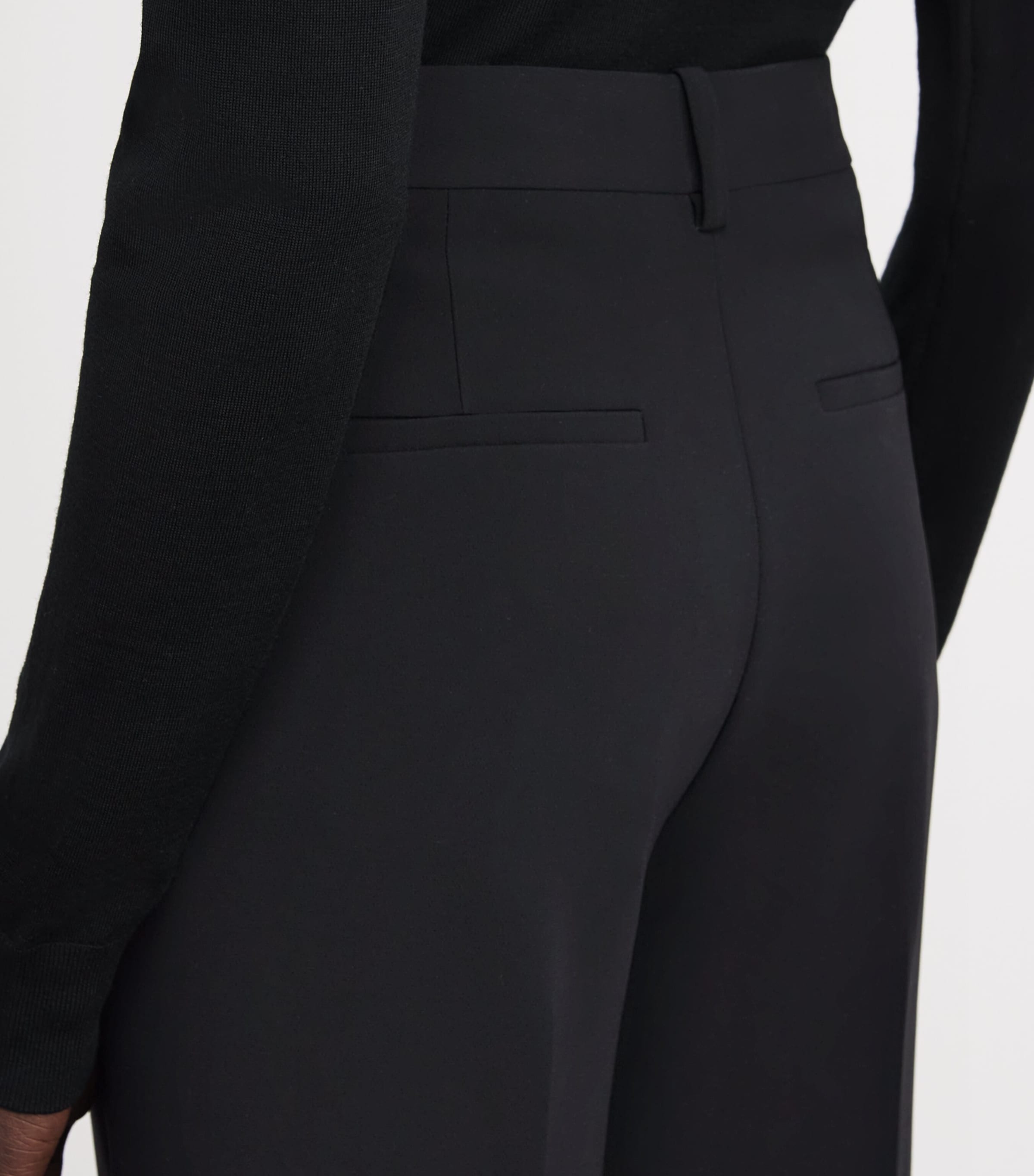 Stretch Wide-Leg Tailored Trousers 001-BLACK Image 6