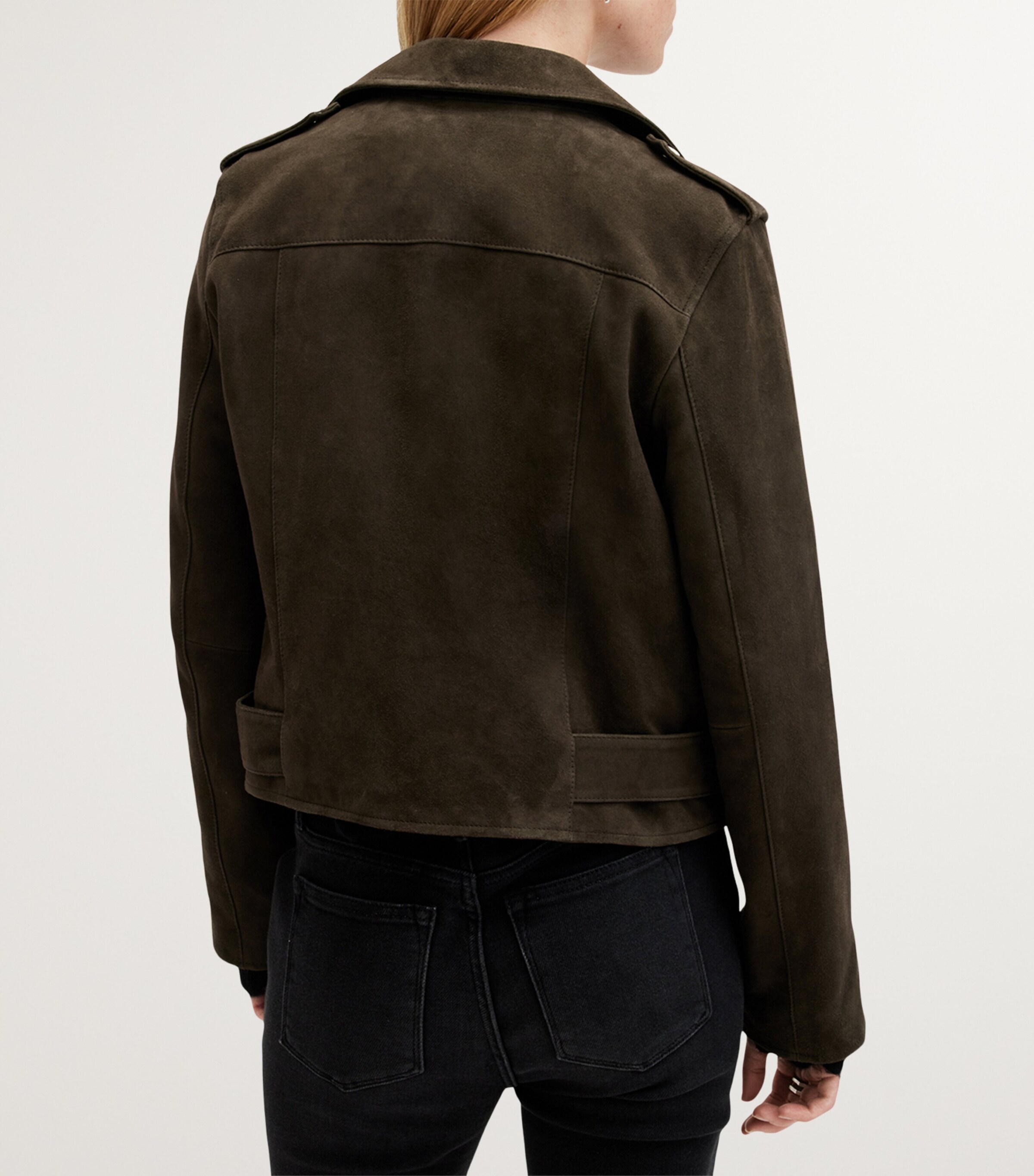 AllSaints Womens Suede Balfern Biker Jacket Tarmac Green Image 6