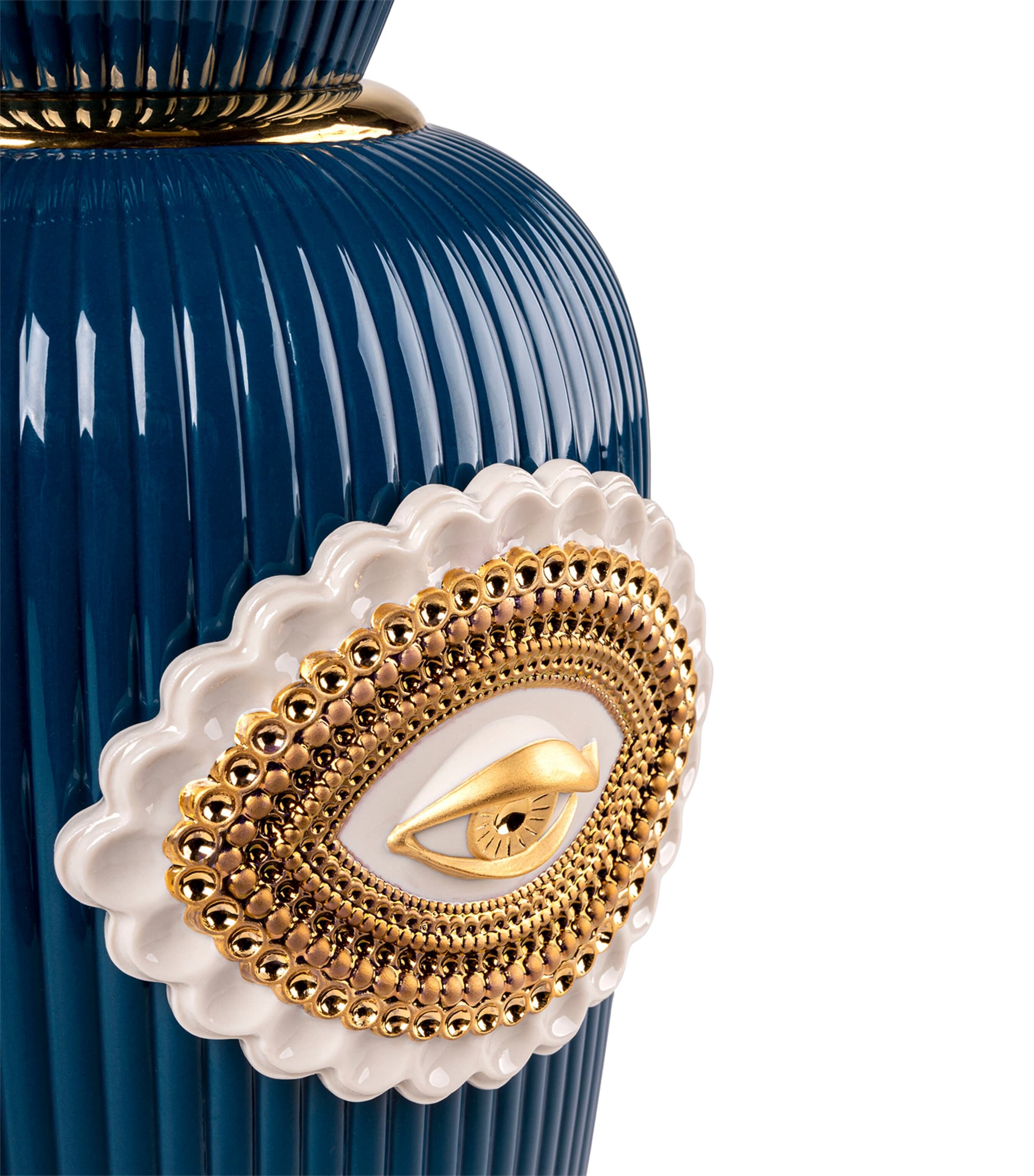 Lladró Porcelain Lover's Eyes Vase (39cm) White, Blue & Gold Image 3