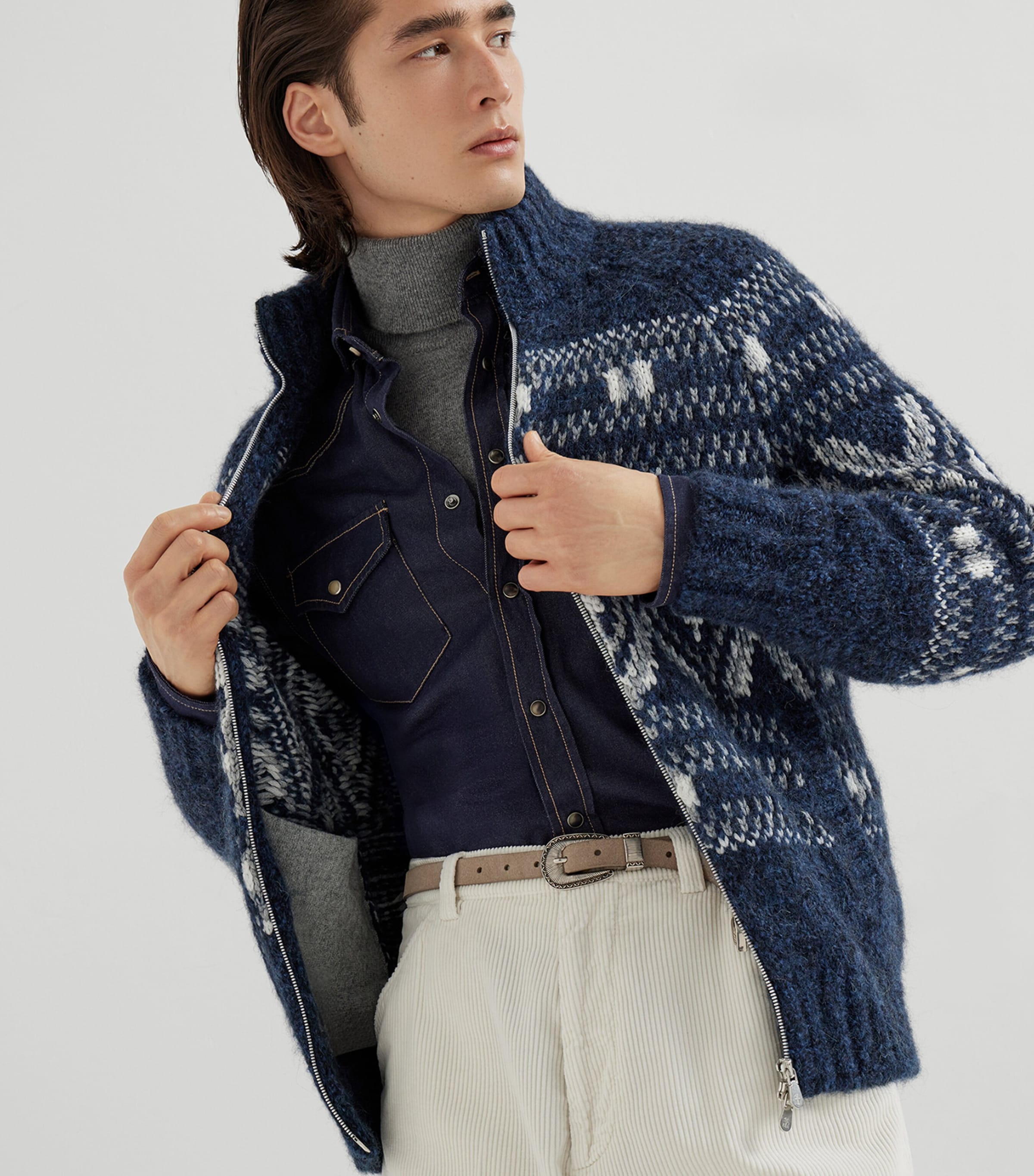 Brunello Cucinelli Blue Alpaca-Blend Zip-Up Cardigan | Harrods US
