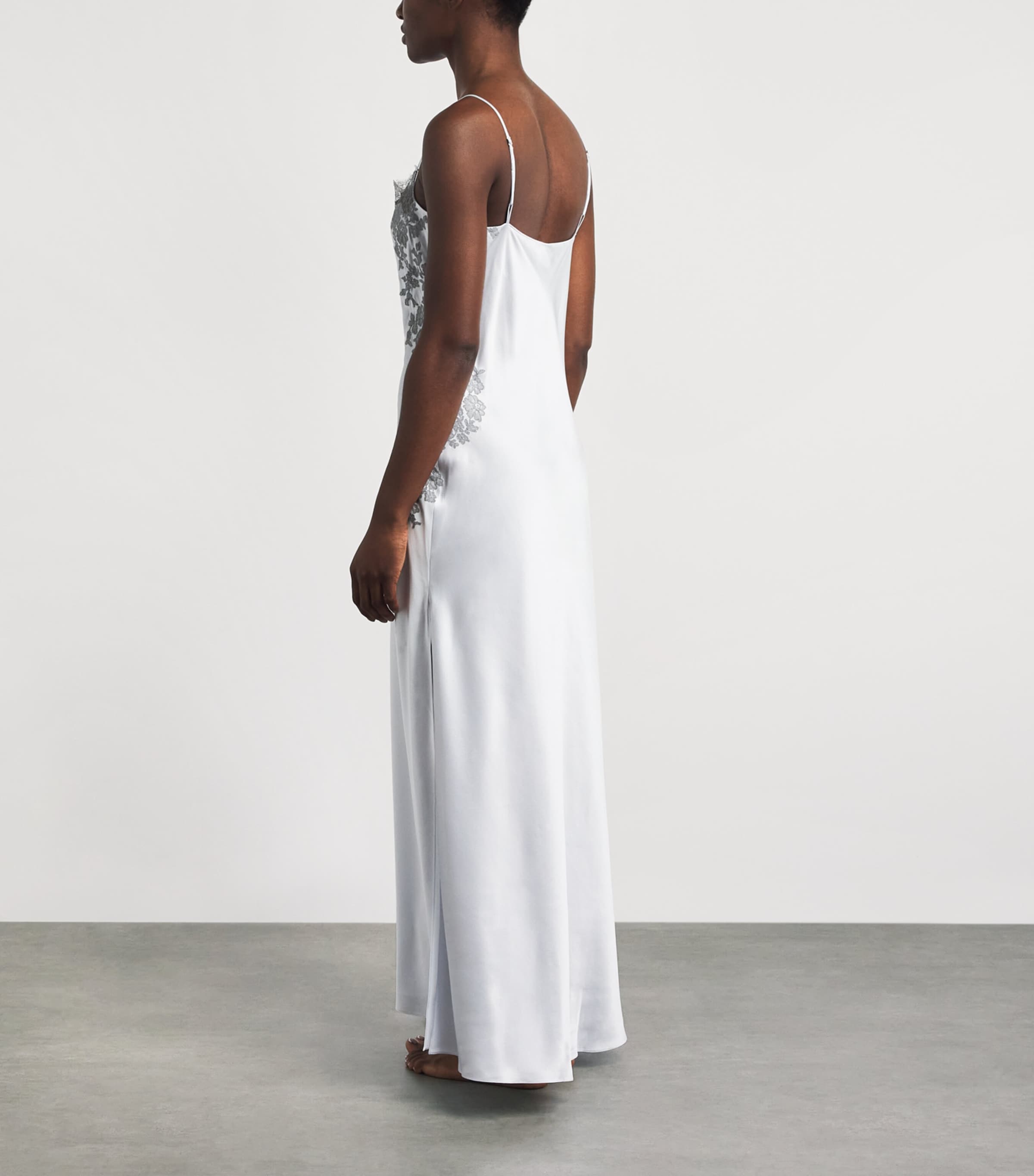 Carine Gilson Womens Silk Lace Maxi Nightdress Silvergrey Image 4