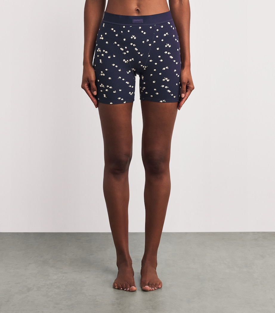 Stretch-Cotton Ribbed Boxer Shorts (Pack of 3) NAVY DAISY PRINT Image 3