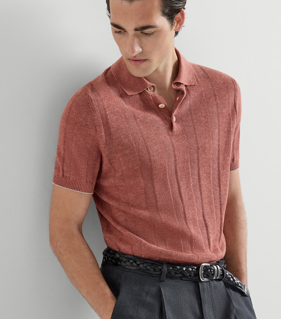 Brunello Cucinelli Mens Linen-Cotton Rib-Knit Polo Sweater Image 4