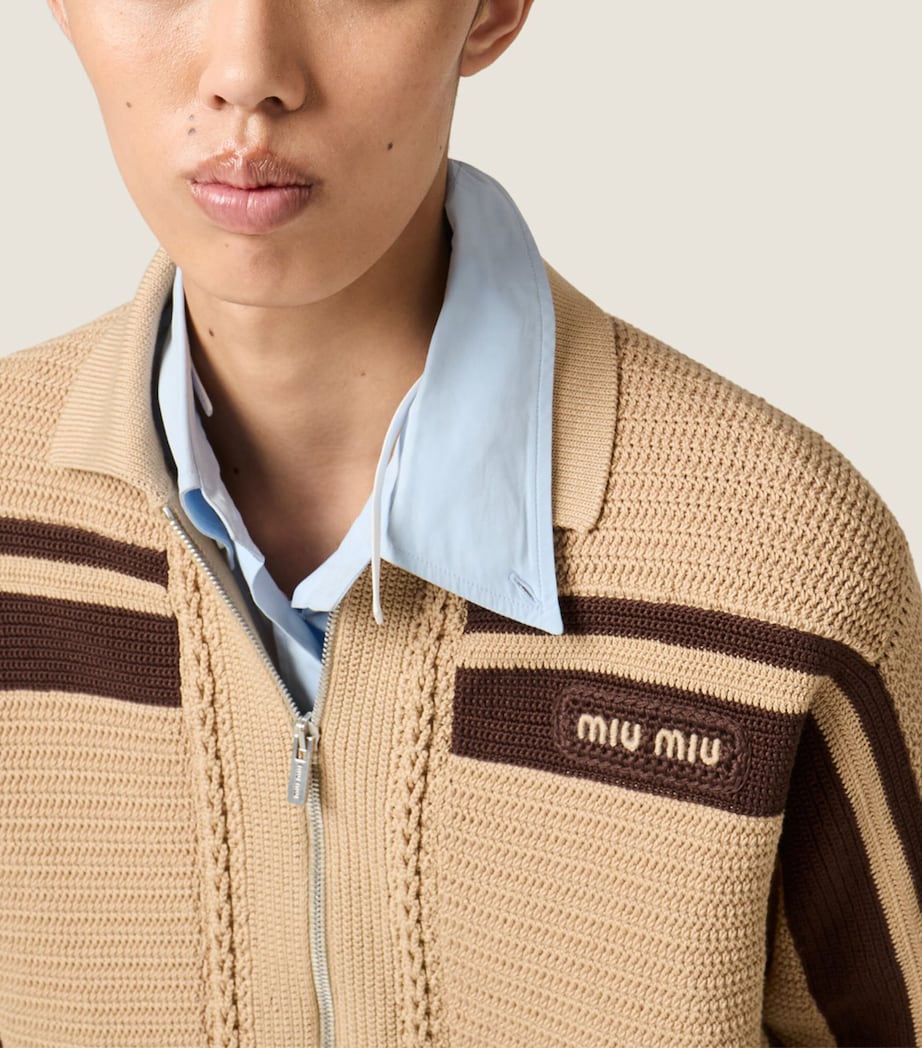 Miu Miu Womens Crochet Zip-Up Cardigan Neutral Image 4