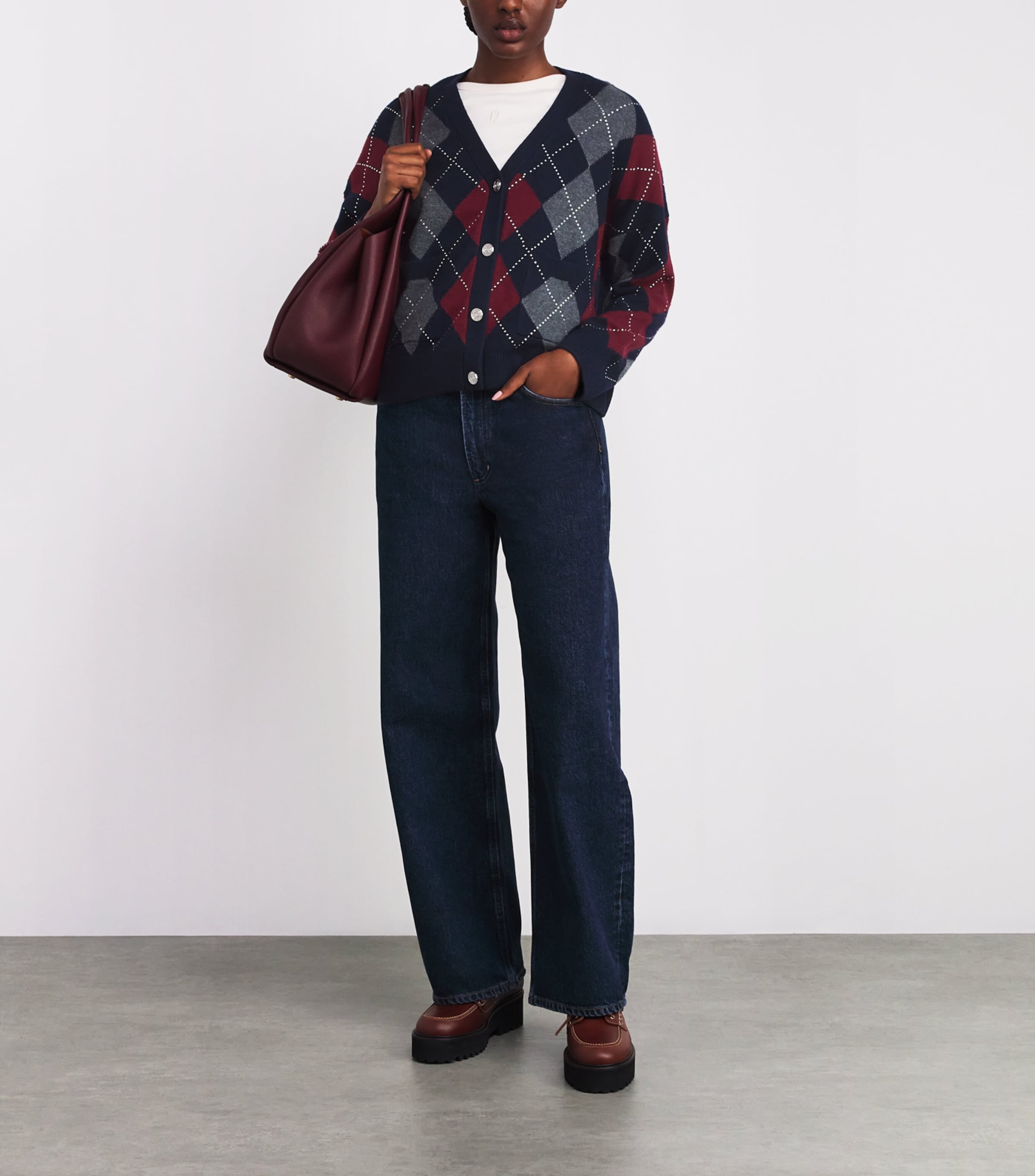 Wool Argyle Cardigan NAVY Image 2