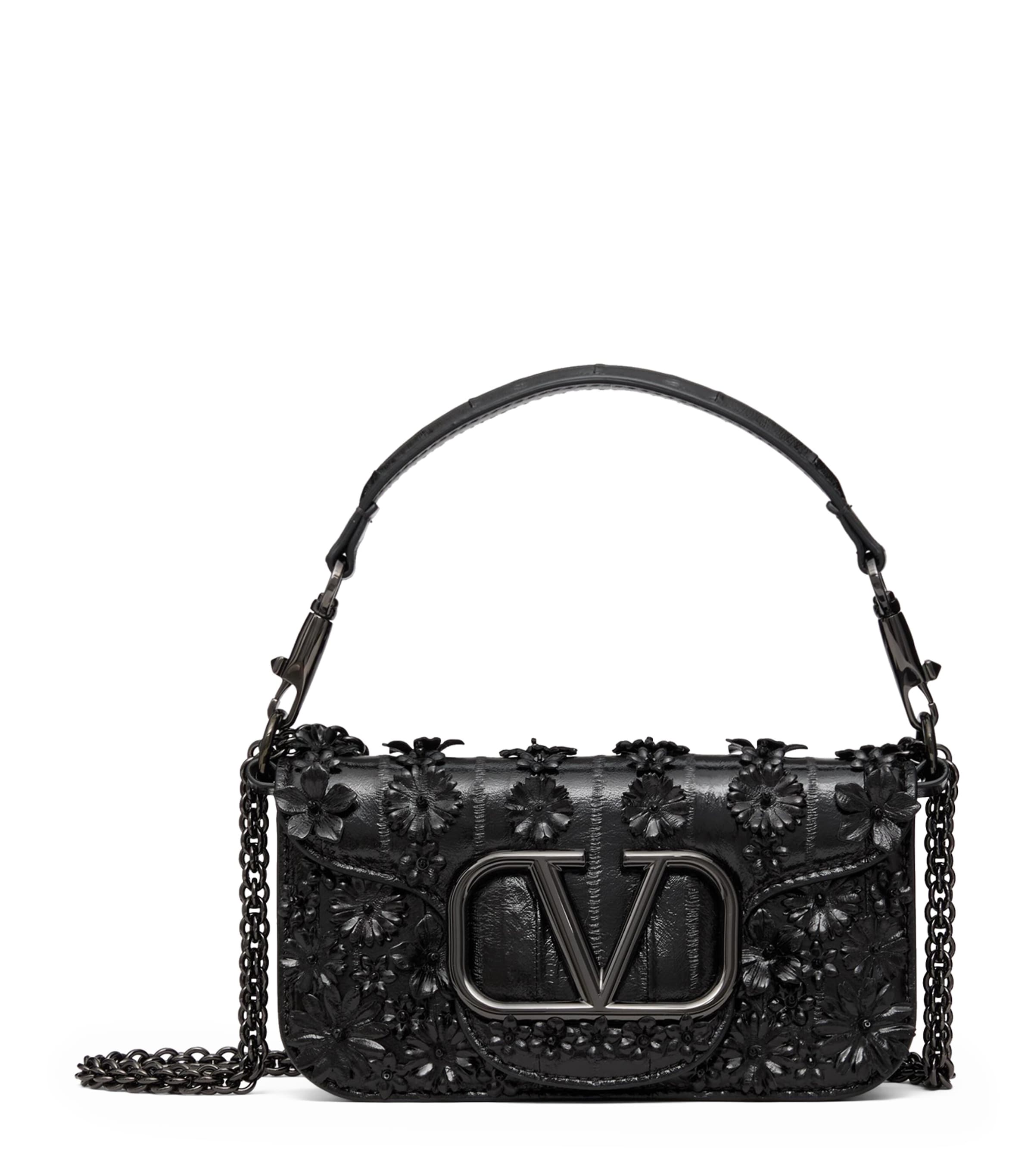 Valentino Garavani Small Embellished Locò Shoulder Bag In Black