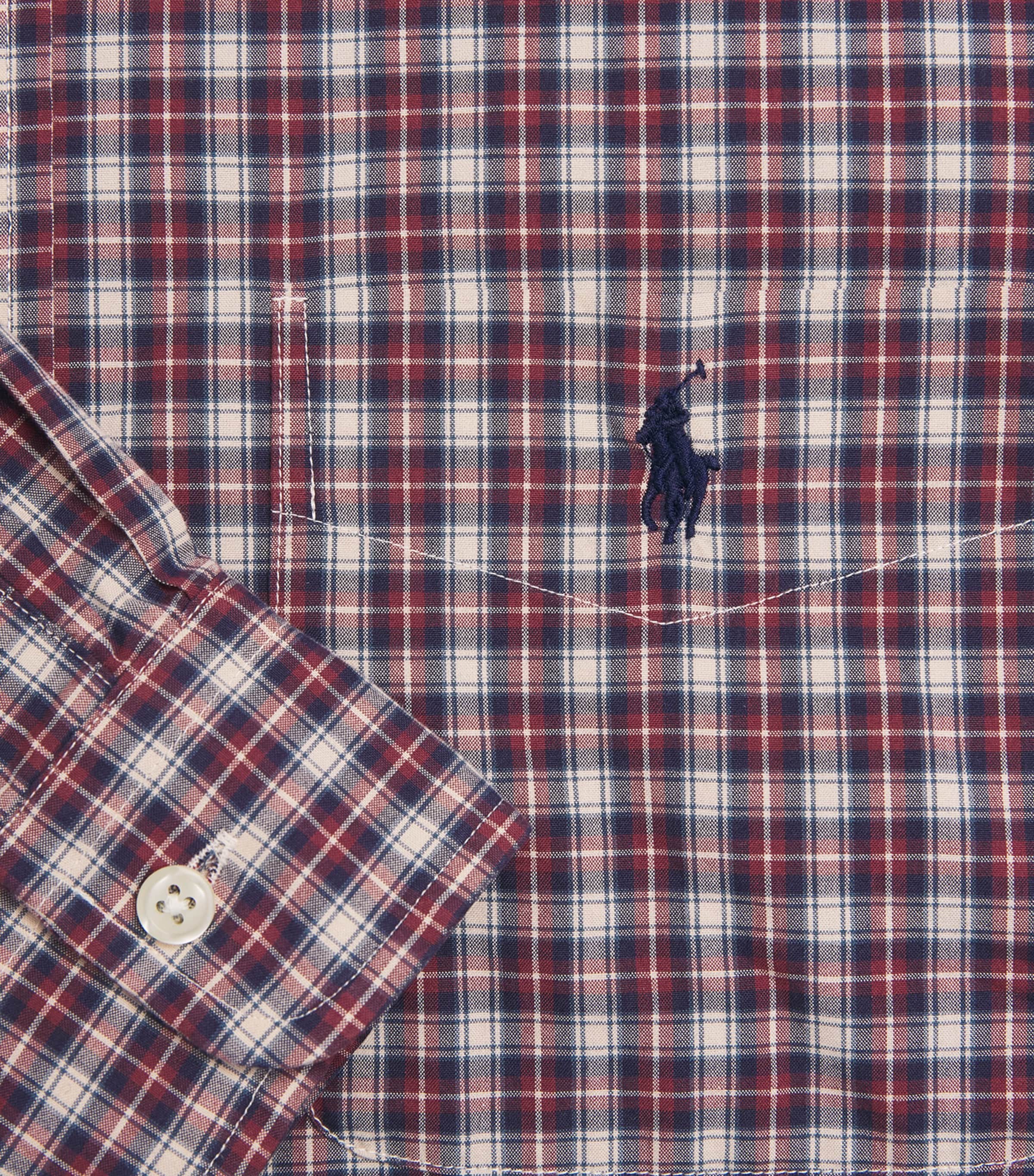 Polo Ralph Lauren Mens Cotton Check Polo Pony Custom Fit Shirt Red Cream Multi Image 6