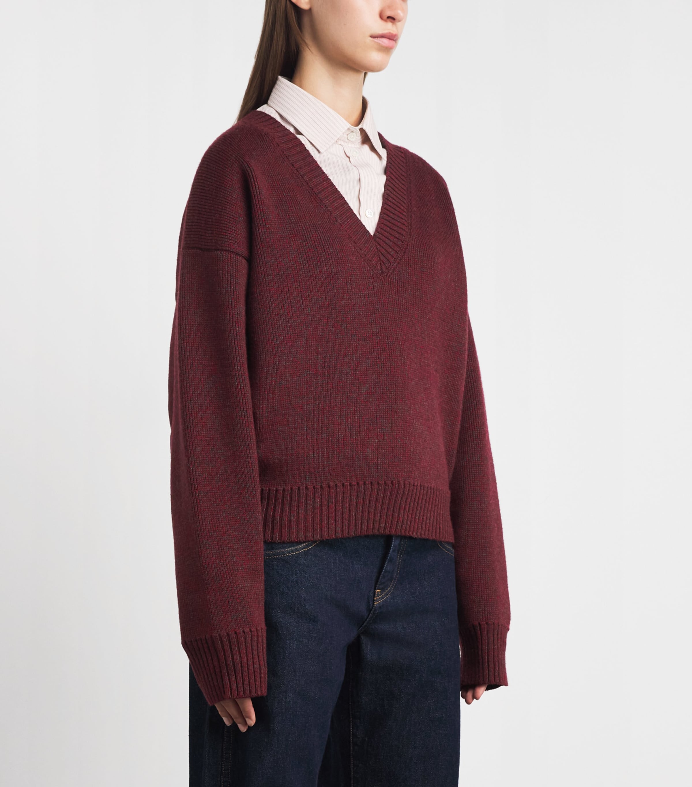 Róhe Womens Wool V-Neck Sweater Burgundy Image 4