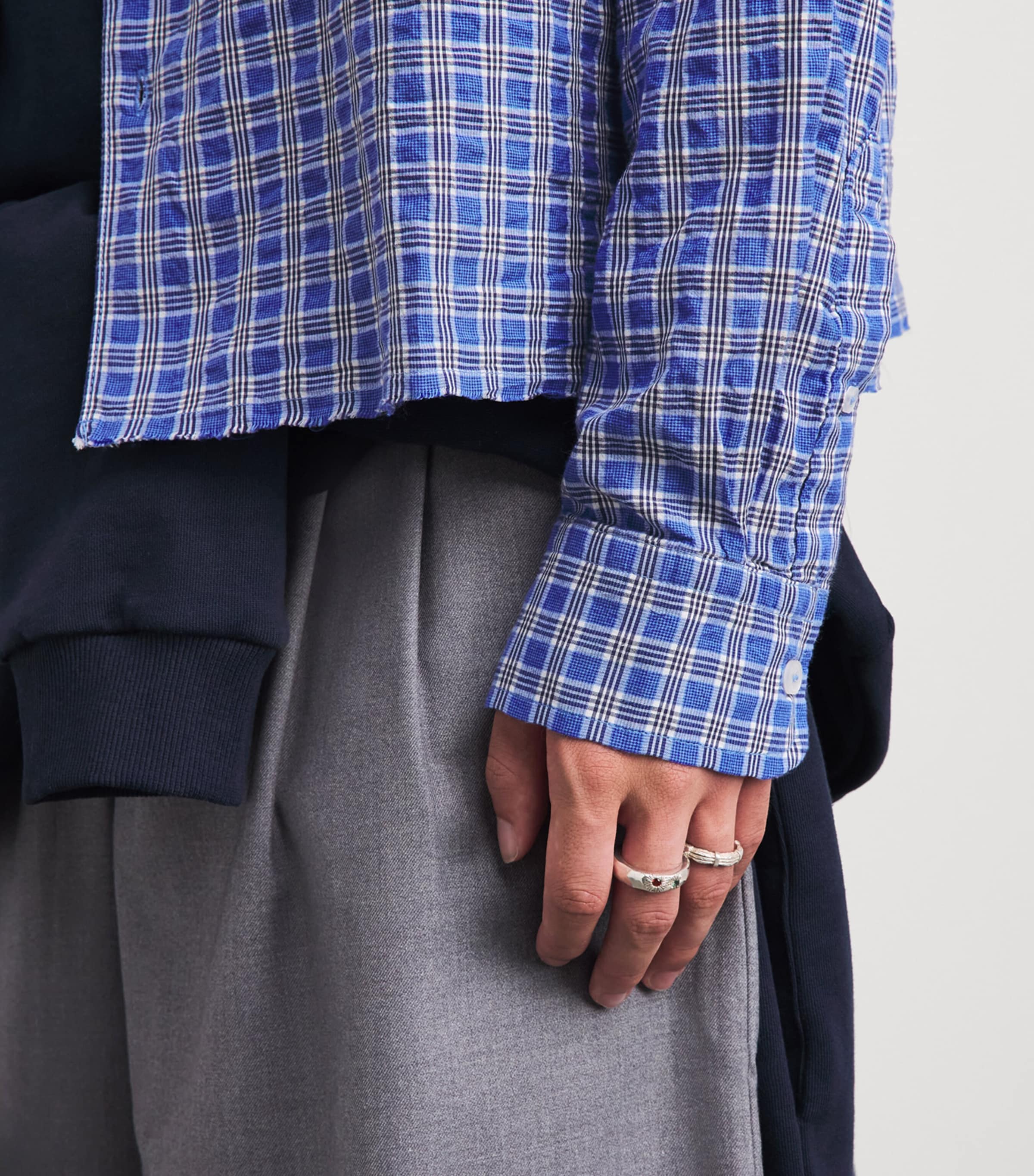 about:blank Mens Cotton Raw-Hem Check Shirt Blue Image 3