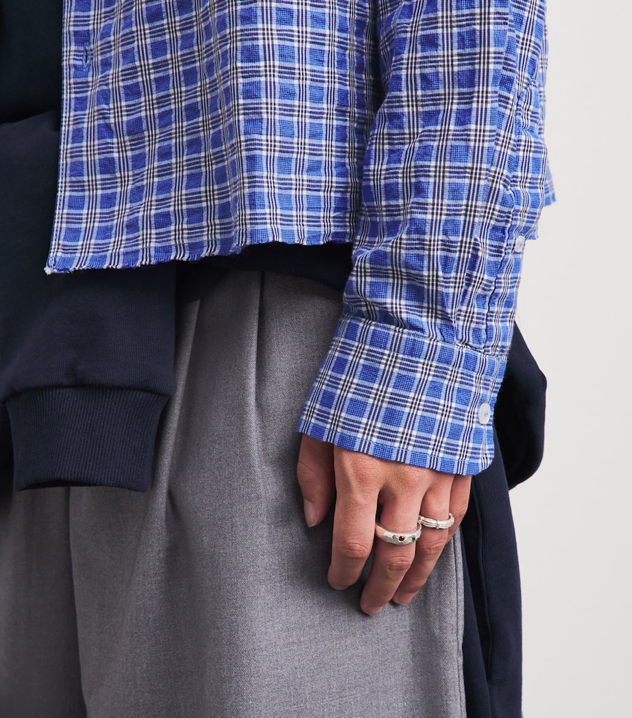 about:blank Mens Cotton Raw-Hem Check Shirt Blue Image 3