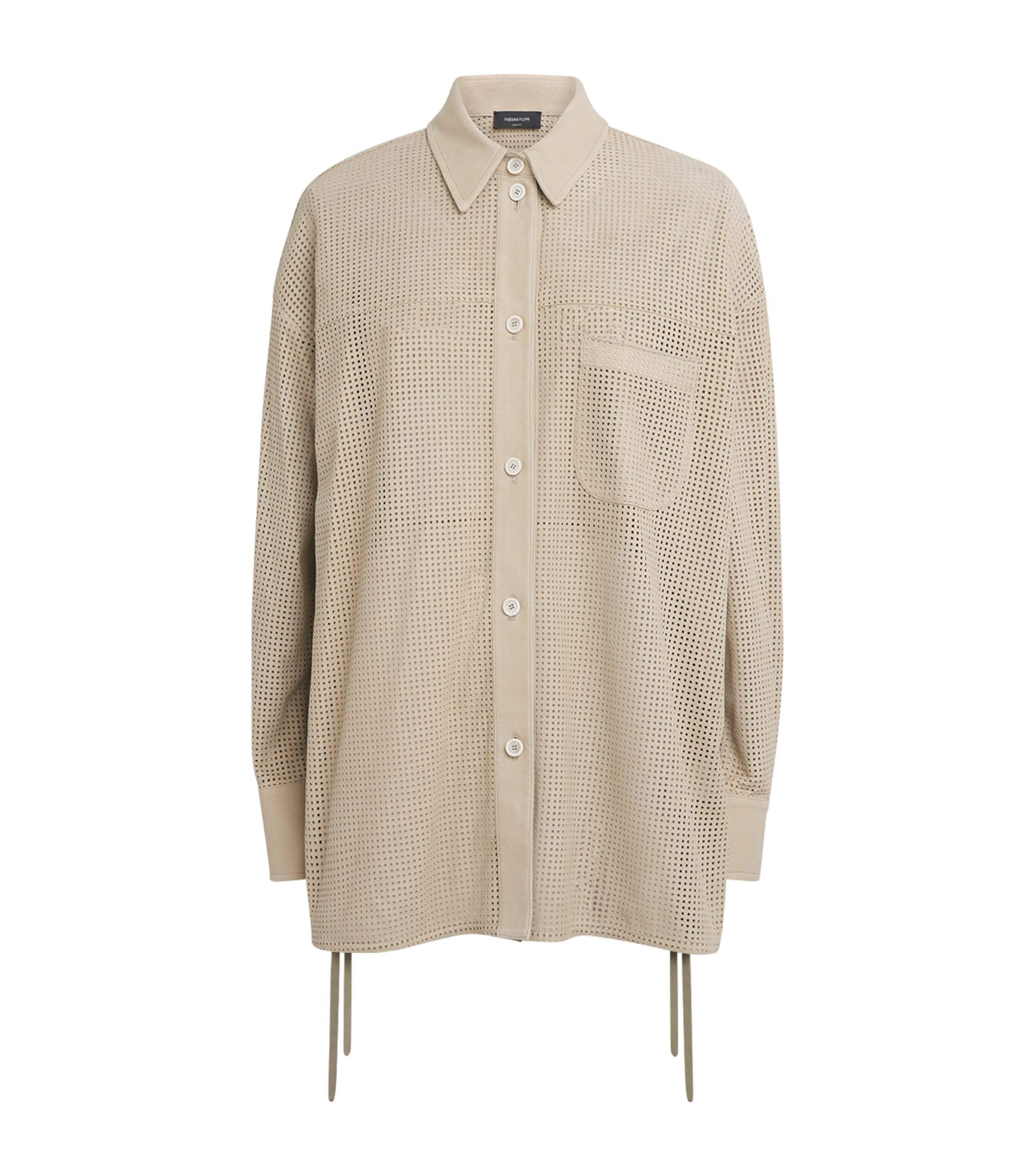 Fabiana Filippi Womens Suede Perforated Shirt Kaki Image 1