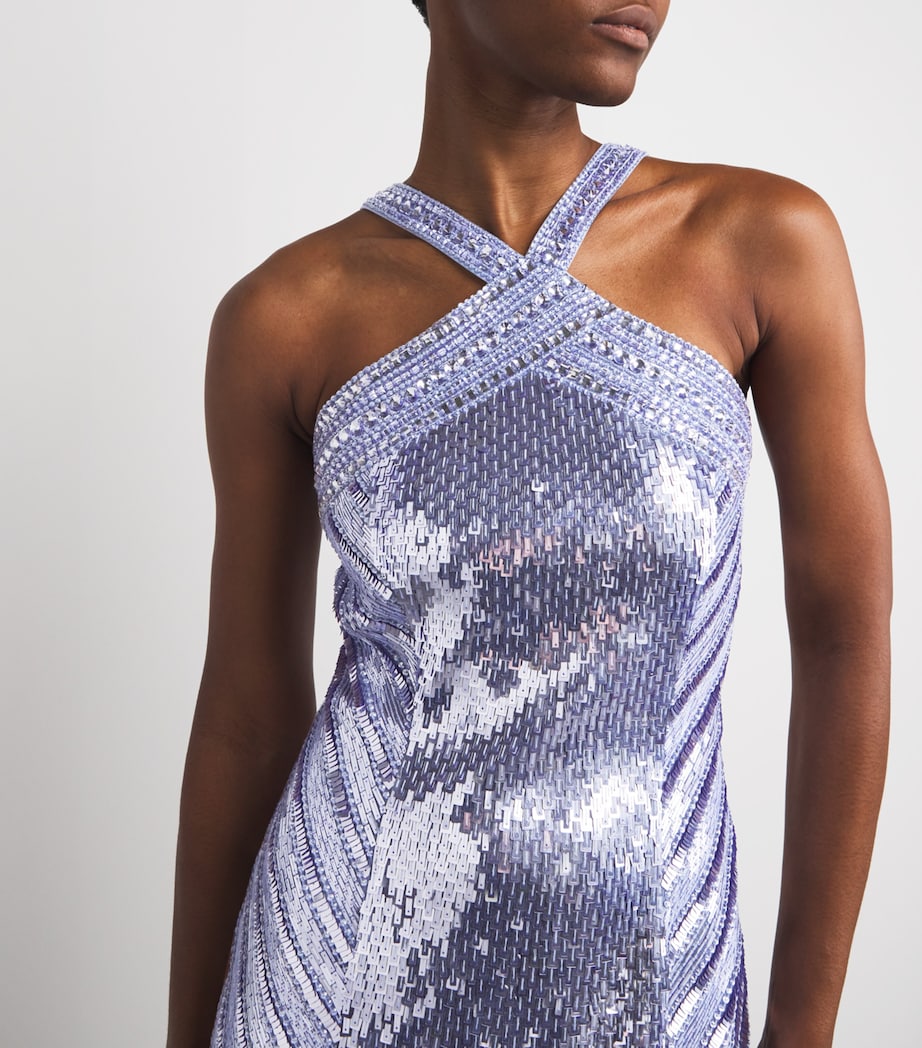 Sequinned Embellished Halterneck Gown SKY BLUE Image 6