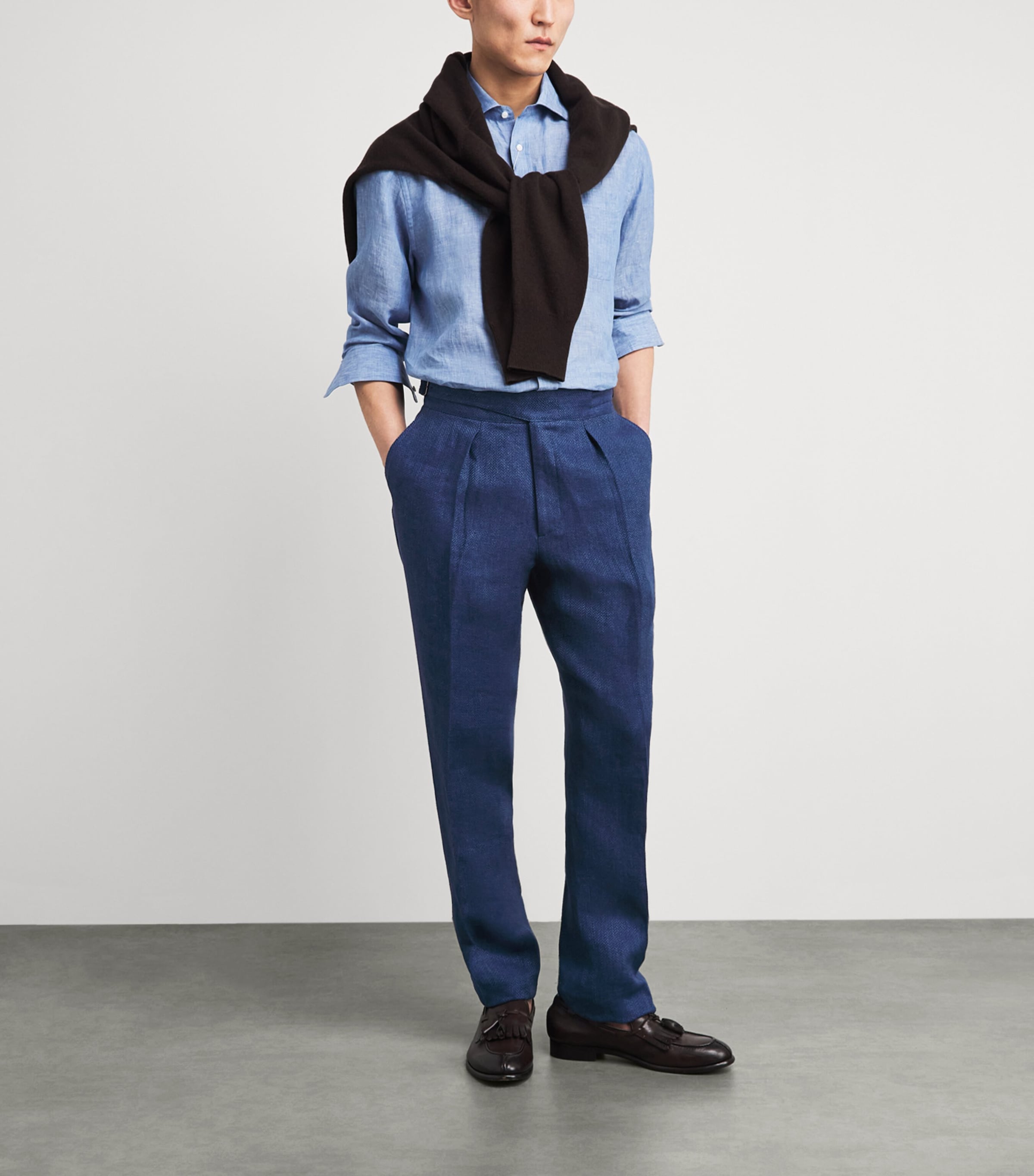 Polo Ralph Lauren Mens Linen Herringbone Suit Trousers Navy/dark Navy Image 2