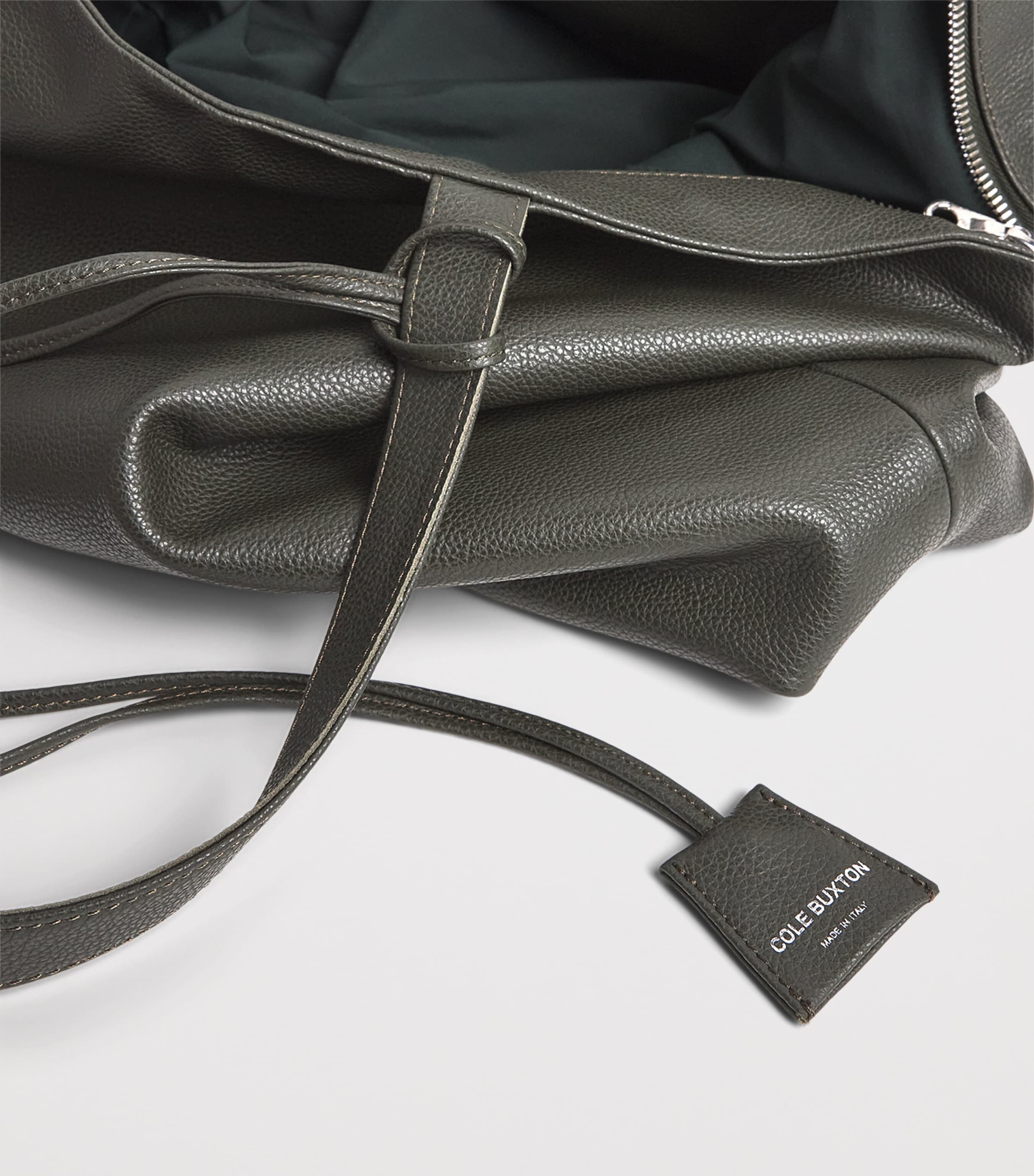 Large Grained Leather Tote Bag DARK GREEN 630 Image 6