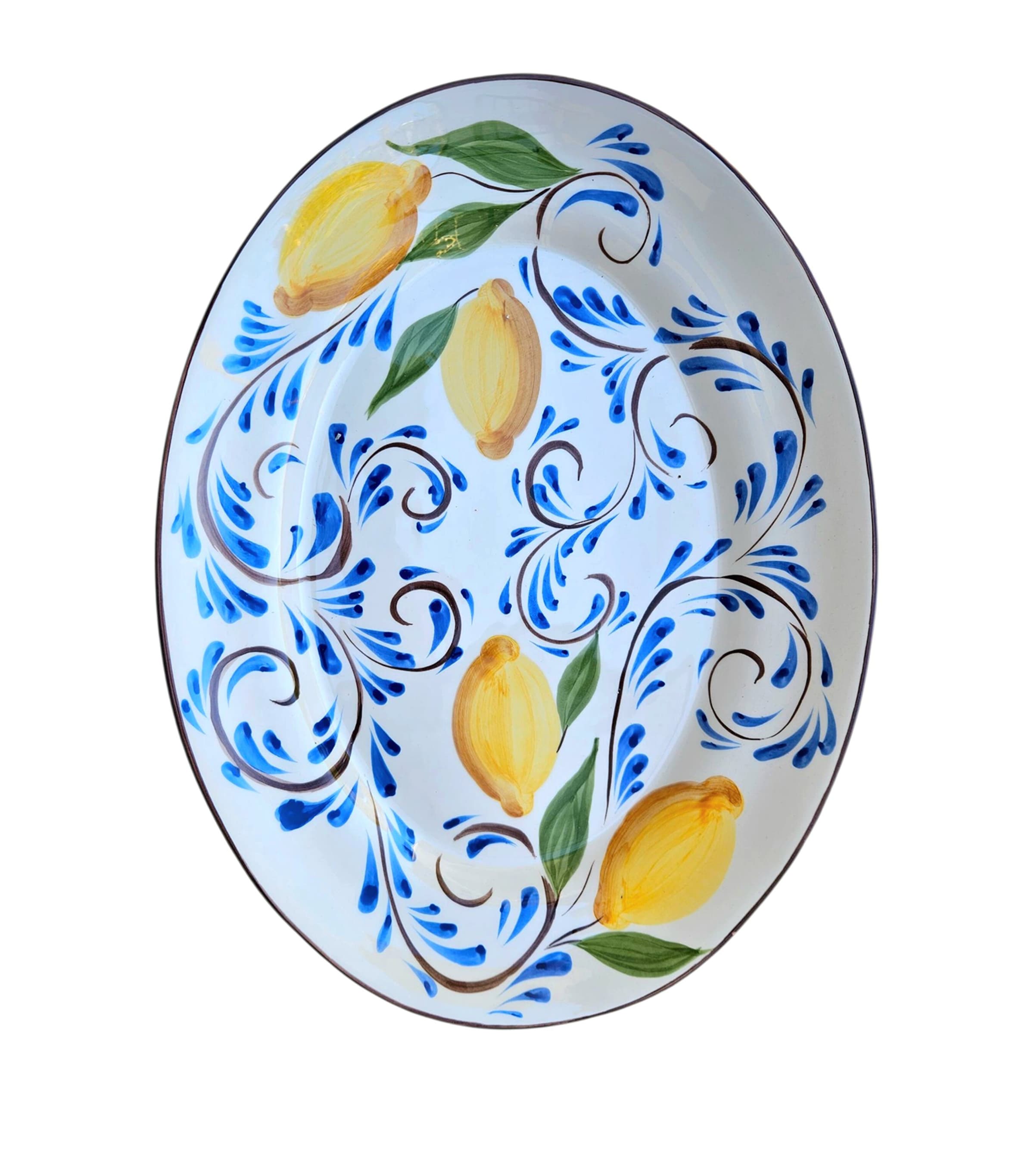 Les-Ottomans Ceramic Positano Lemons Serving Tray (46cm x 35cm) Blue Image 1