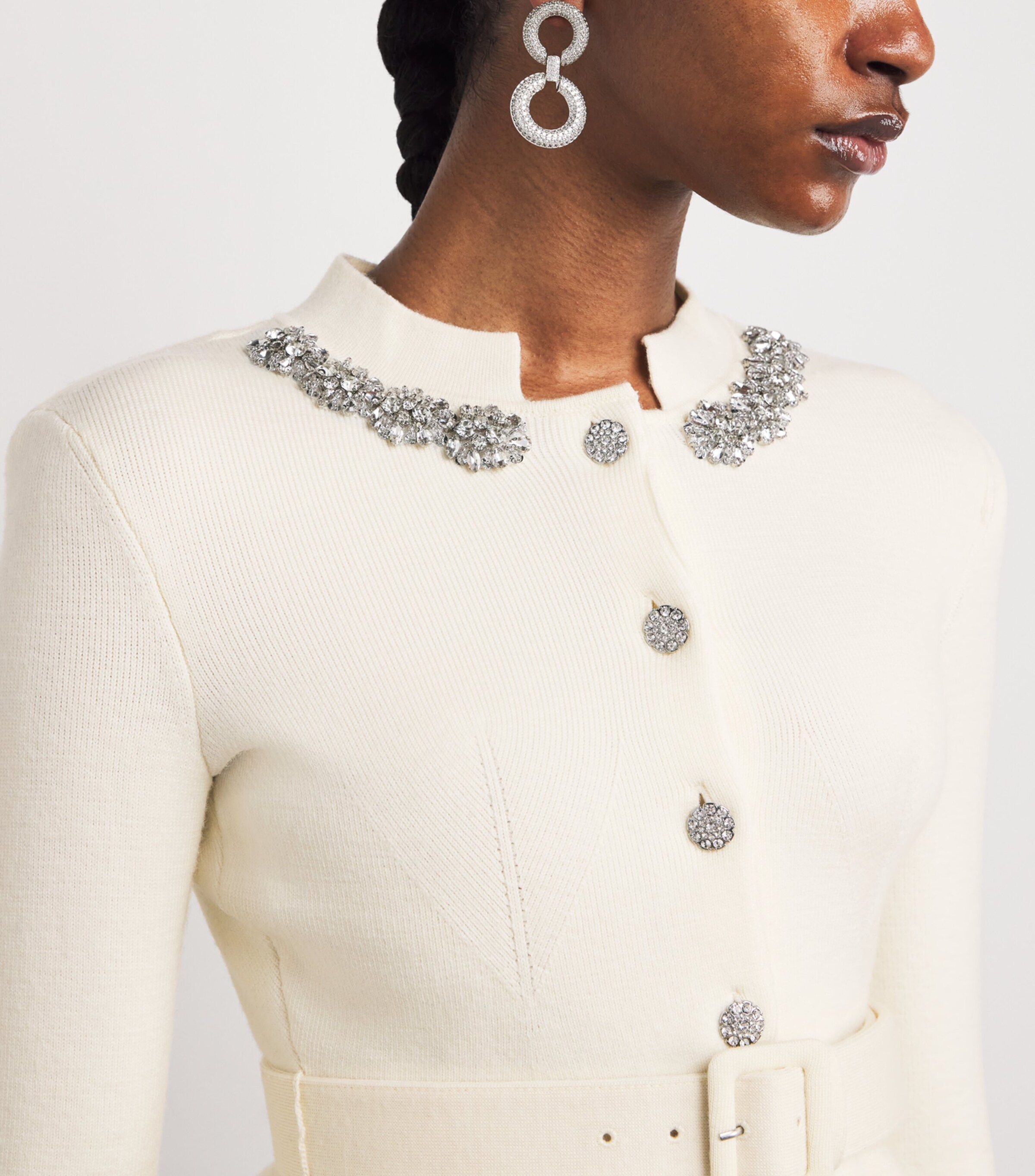 Knitted Embellished Midi Dress CREAM Image 6