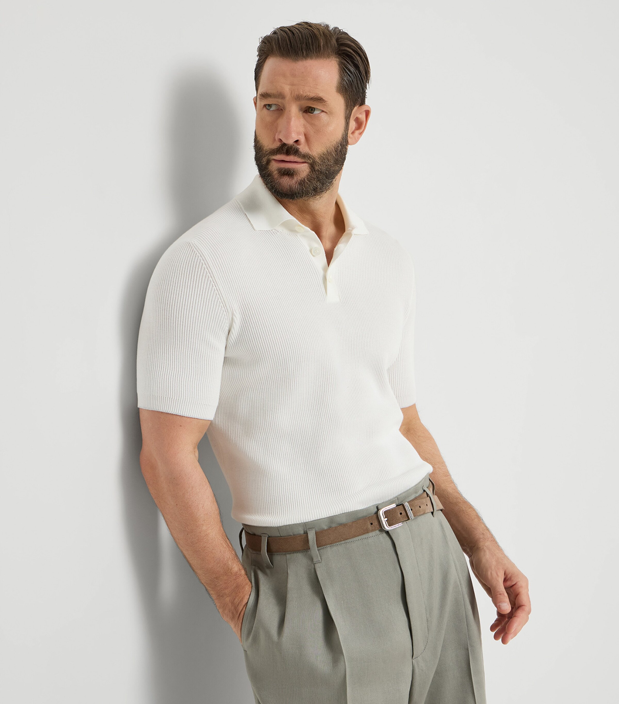 Brunello Cucinelli Mens Cotton Rib-Knit Polo Shirt Image 4