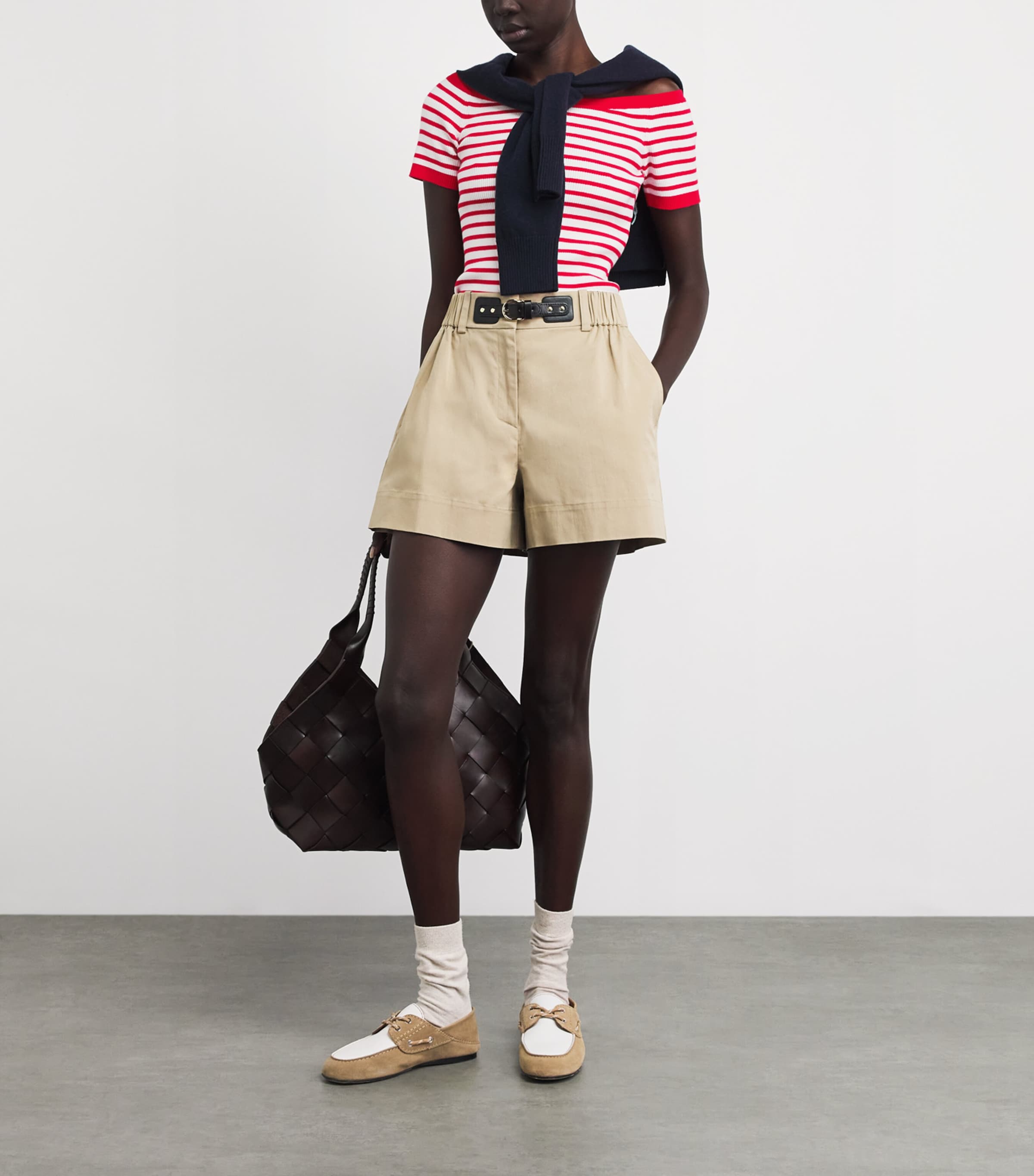 Maje Womens Stripe Rib-Knit Top Red Image 2