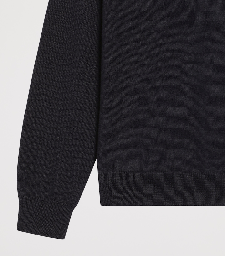 Dolce&Gabbana Kids Virgin Wool Embroidered Crest Sweater (8-12+ Years) Very Dark Blue Image 4