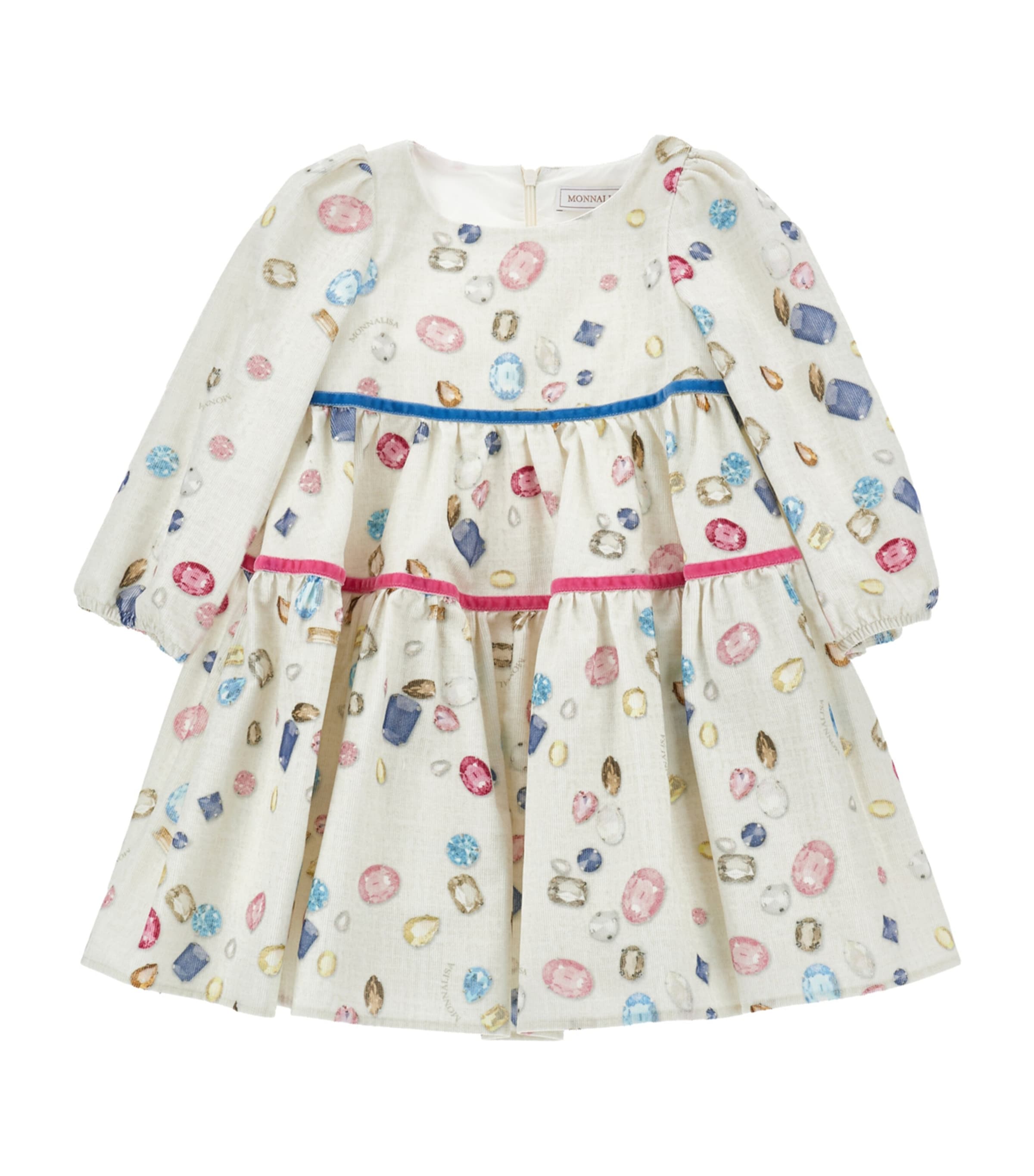 Monnalisa Rüschenkleid Mit Schmucksteinen In White