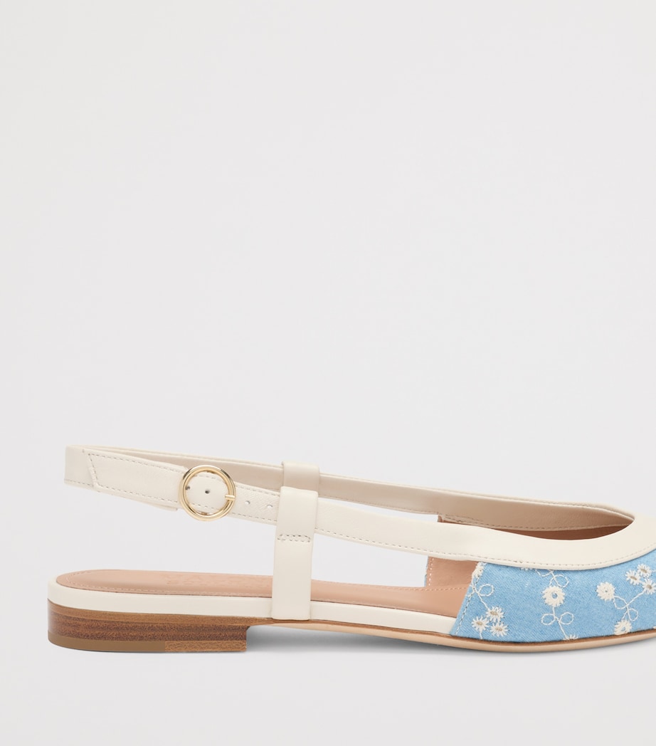 Malone Souliers Denim-Leather Tate Slingback Flats Blue Image 5