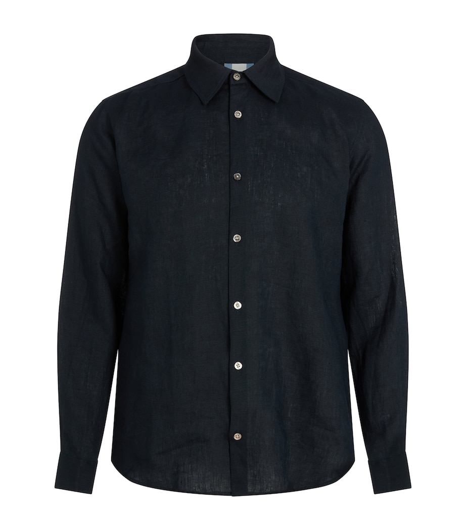 Linen Slim Fit Shirt NAVY Image 1