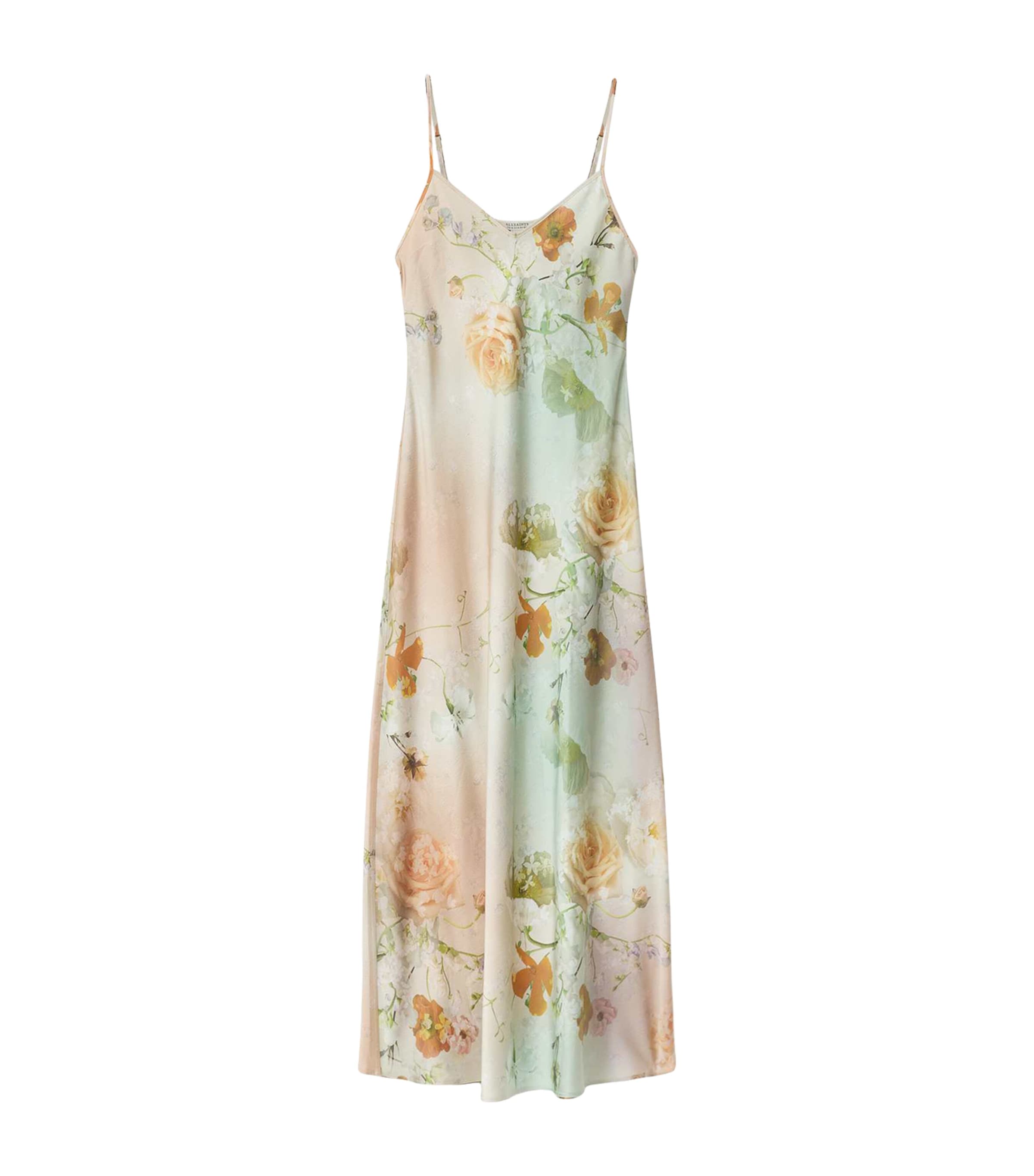 AllSaints Womens Floral Bryony Midi Dress Haze Blush Pink Image 1