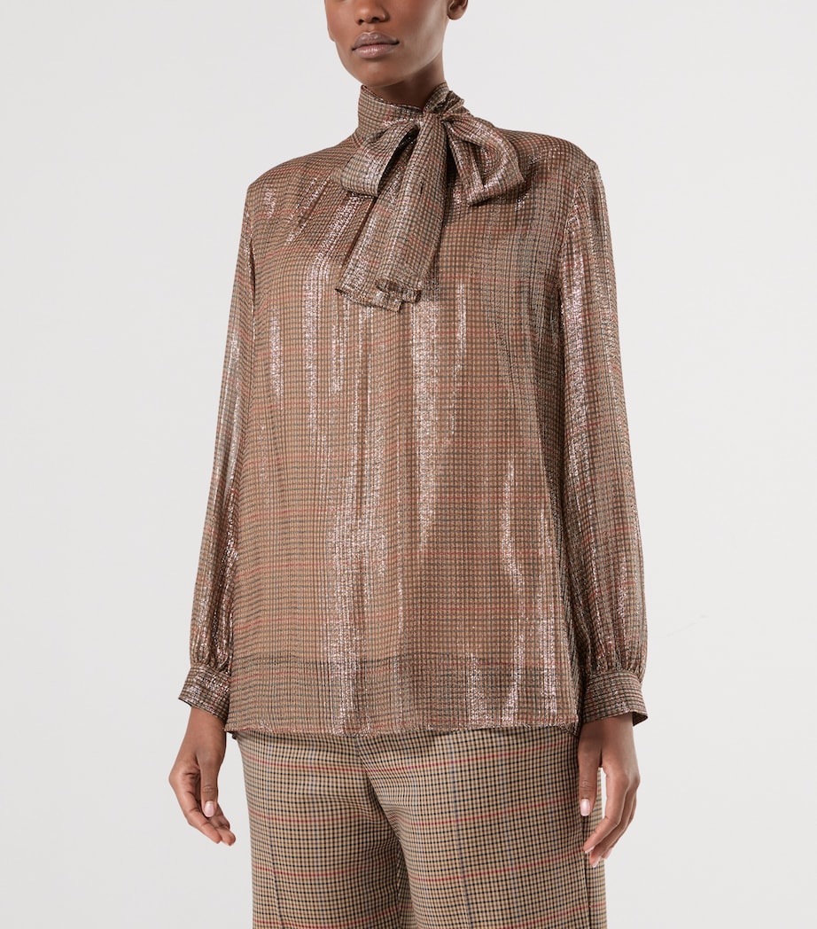 Marina Rinaldi Womens Silk Pussybow Blouse Gold Camel Image 3