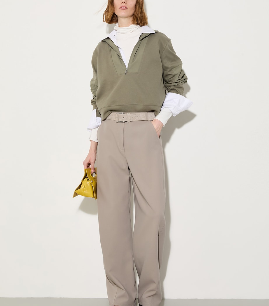 Cotton Jersey-Blend Half-Zip Sweatshirt SAGE Image 2