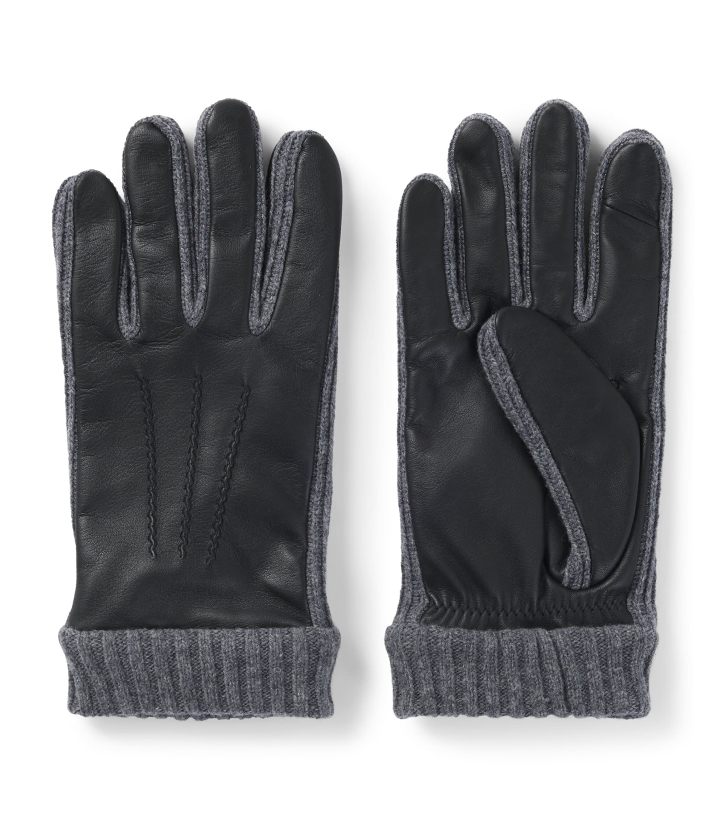 Shop Hugo Boss Leather Wool-trim Gloves In Black