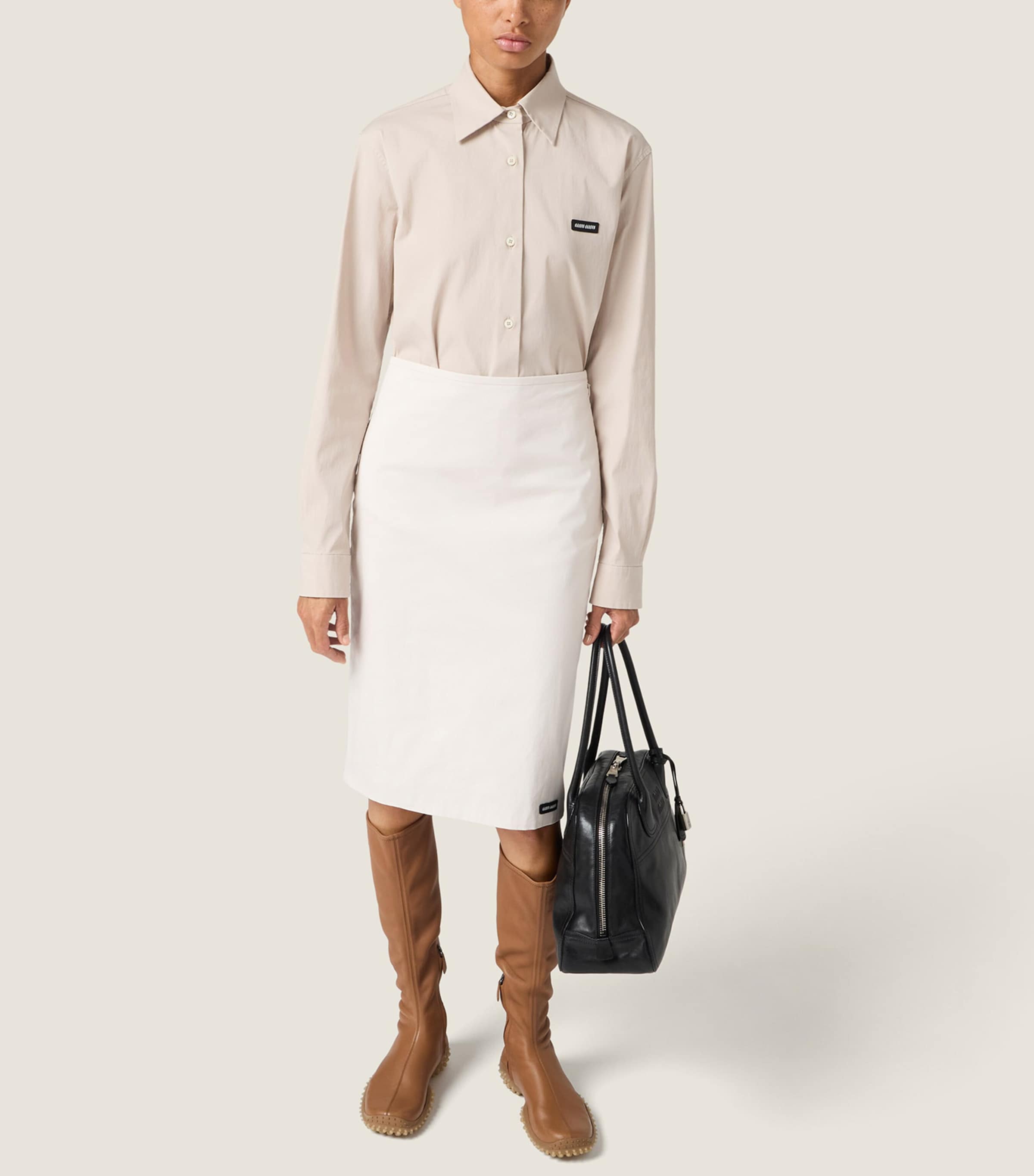 Miu Miu Womens Stretch-Poplin Midi Skirt Neutral Image 5