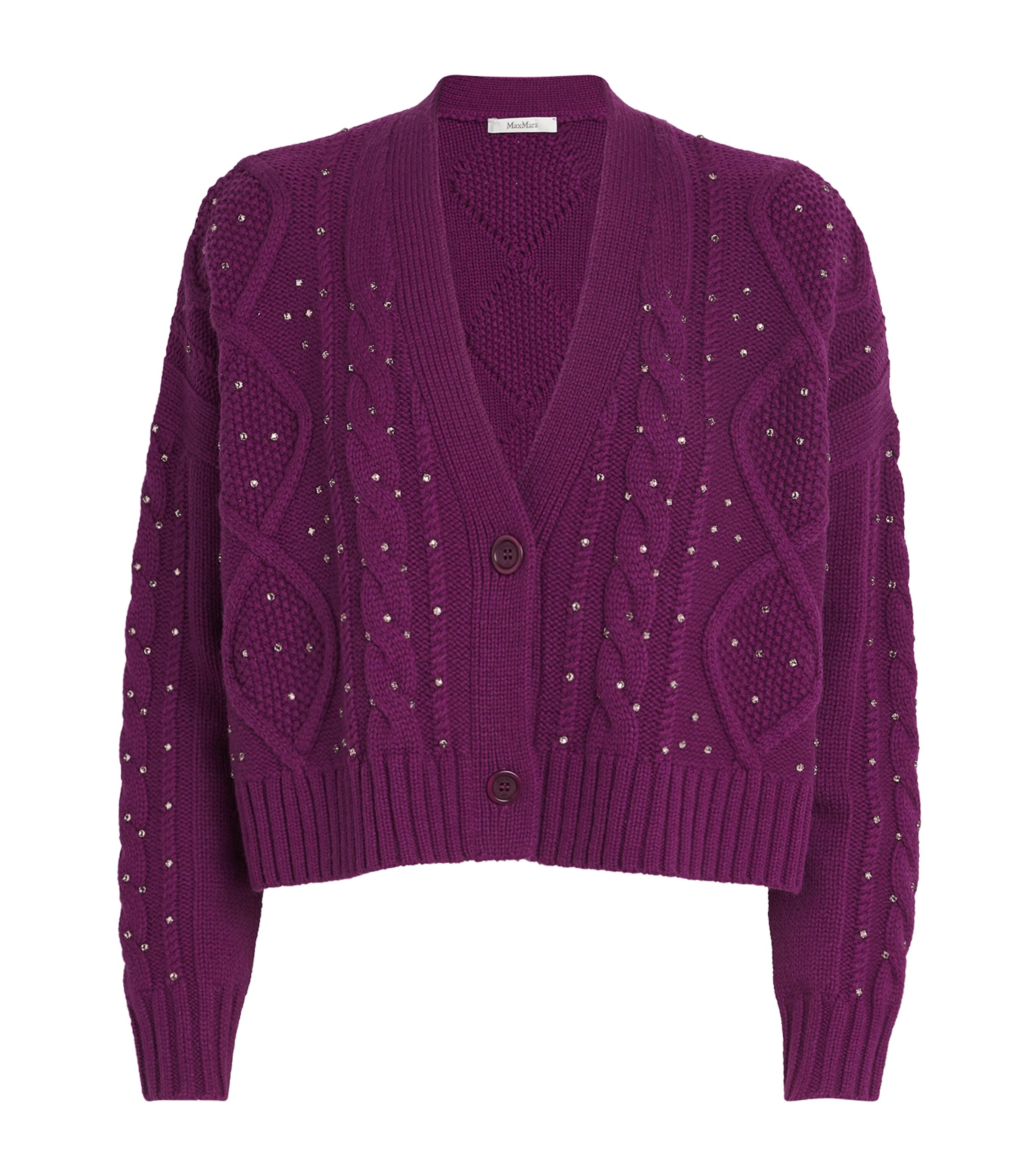 Max Mara Wool-cashmere Embellished Cardigan In Brown