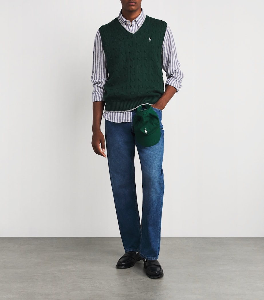 Cotton Cable Knit Sweater Vest GREEN Image 2